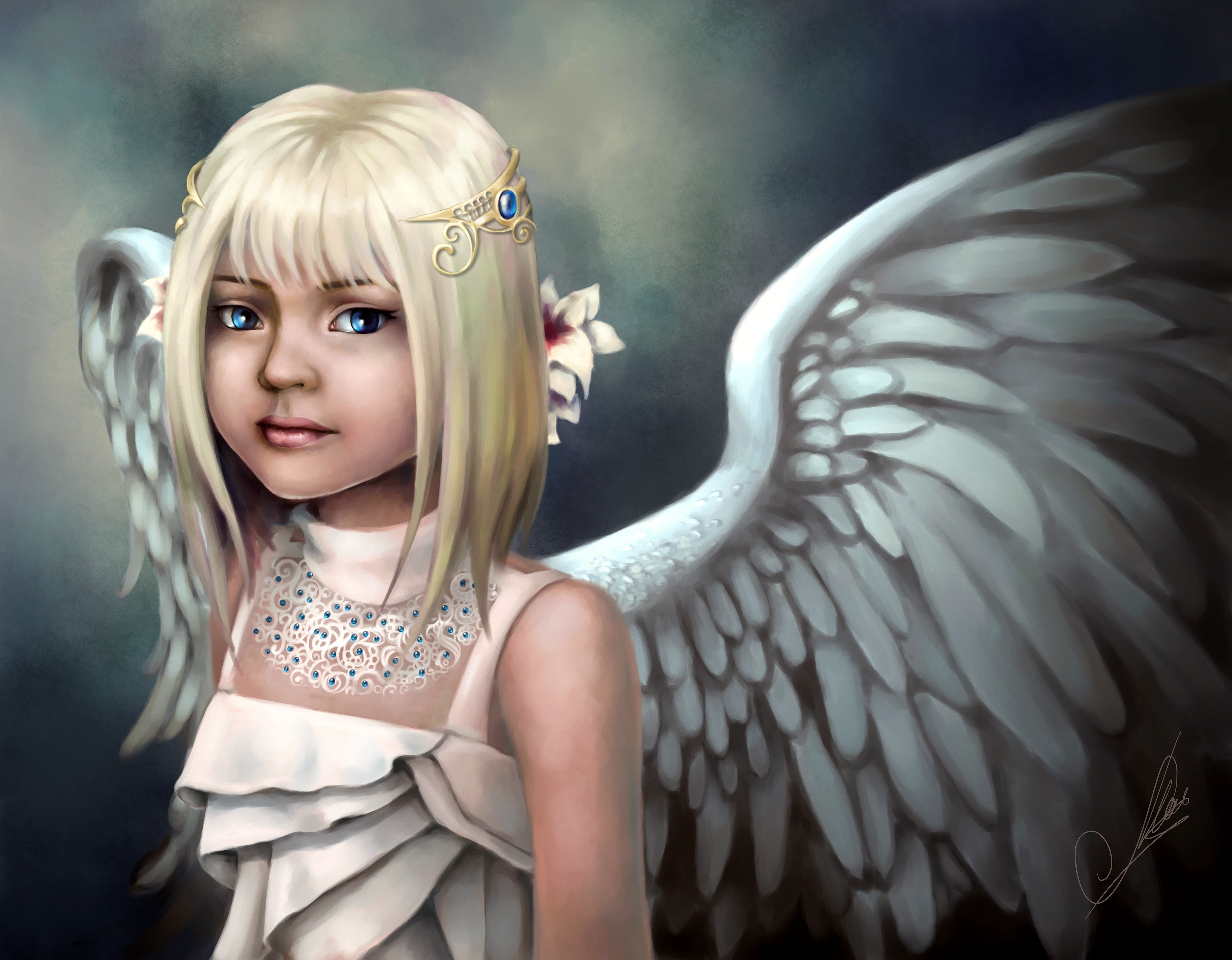 cute, Child, children, 4K, girl, Blonde, fantasy, angel, Little, Girls, wings, angels, HD Wallpaper