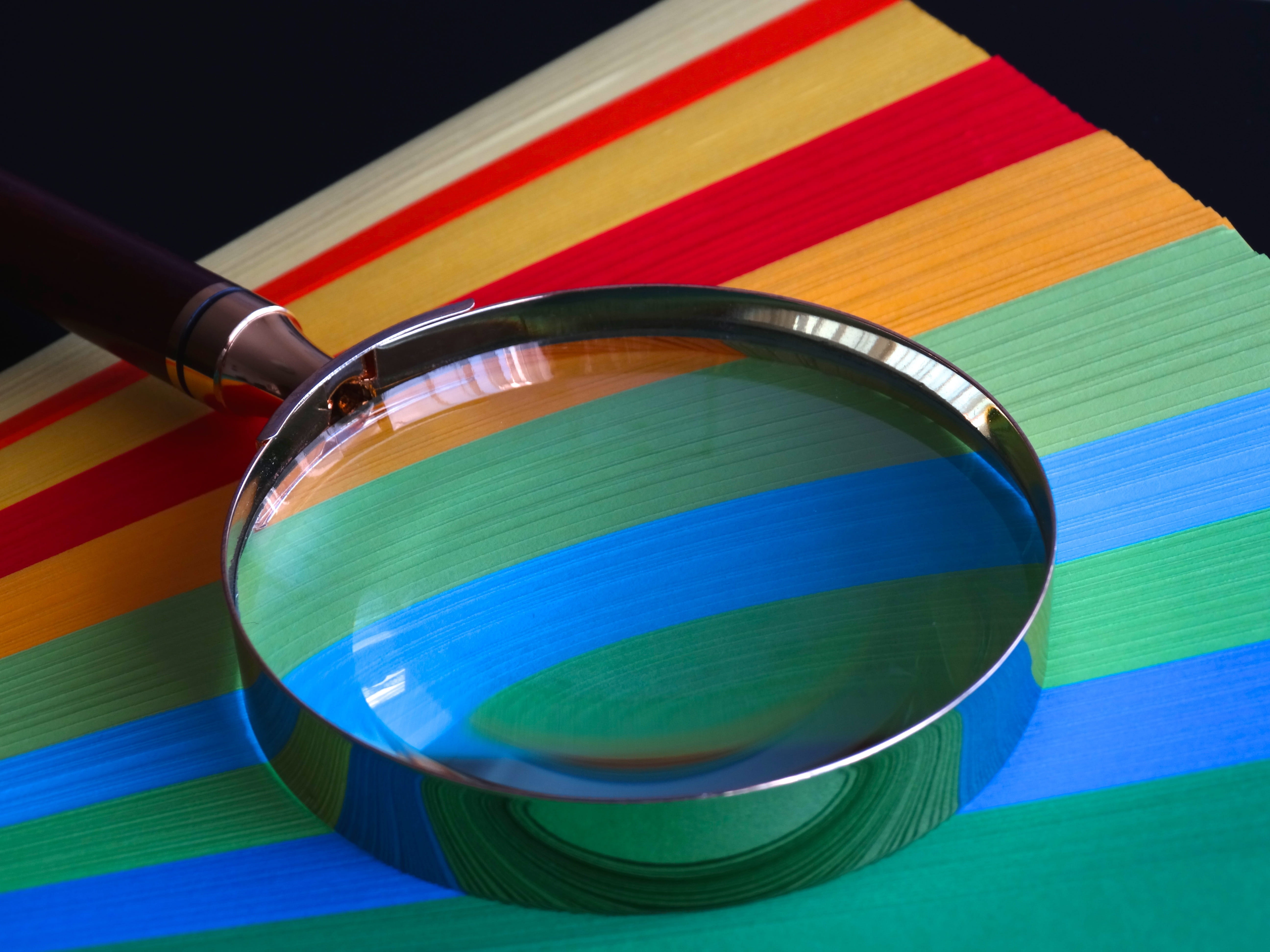 magnifying glass, indoors, multi colored, striped, cup, high angle view, rainbow, studio shot, handle, glass, color, equipment, close-up, bowl, drink, lens, HD Wallpaper
