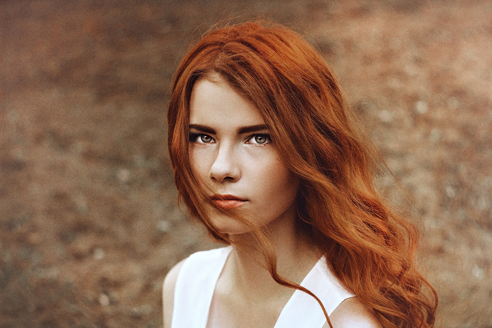 angel, long hair, young women, looking at camera, contemplation, redhead, human face, focus on foreground, dyed red hair, nature, beautiful woman, young adult, HD Wallpaper