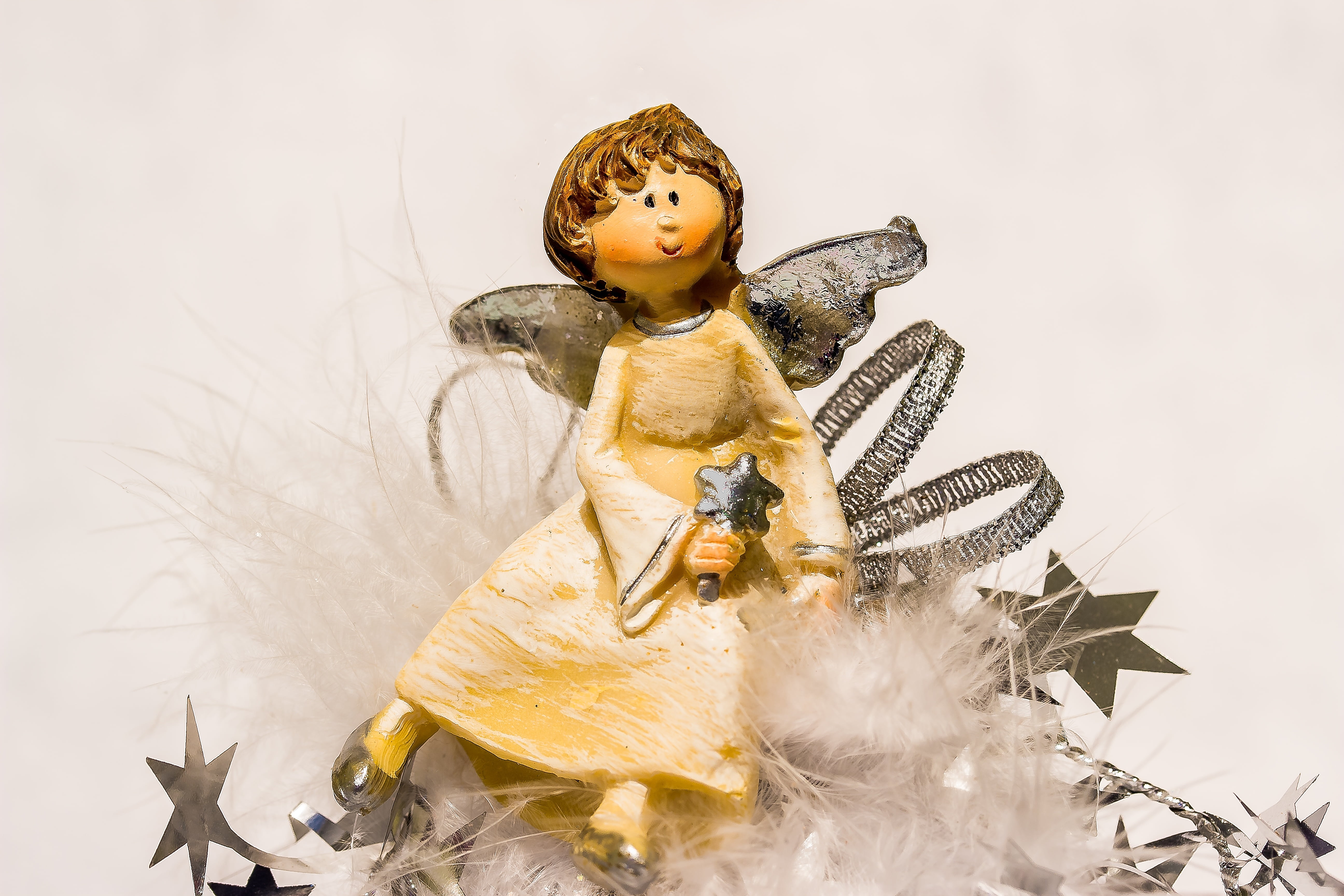 holiday, representation, wing, cold temperature, loop, star, christmas angel, snow, little angel, nature, studio shot, angel figure, toy, tree, male likeness, HD Wallpaper