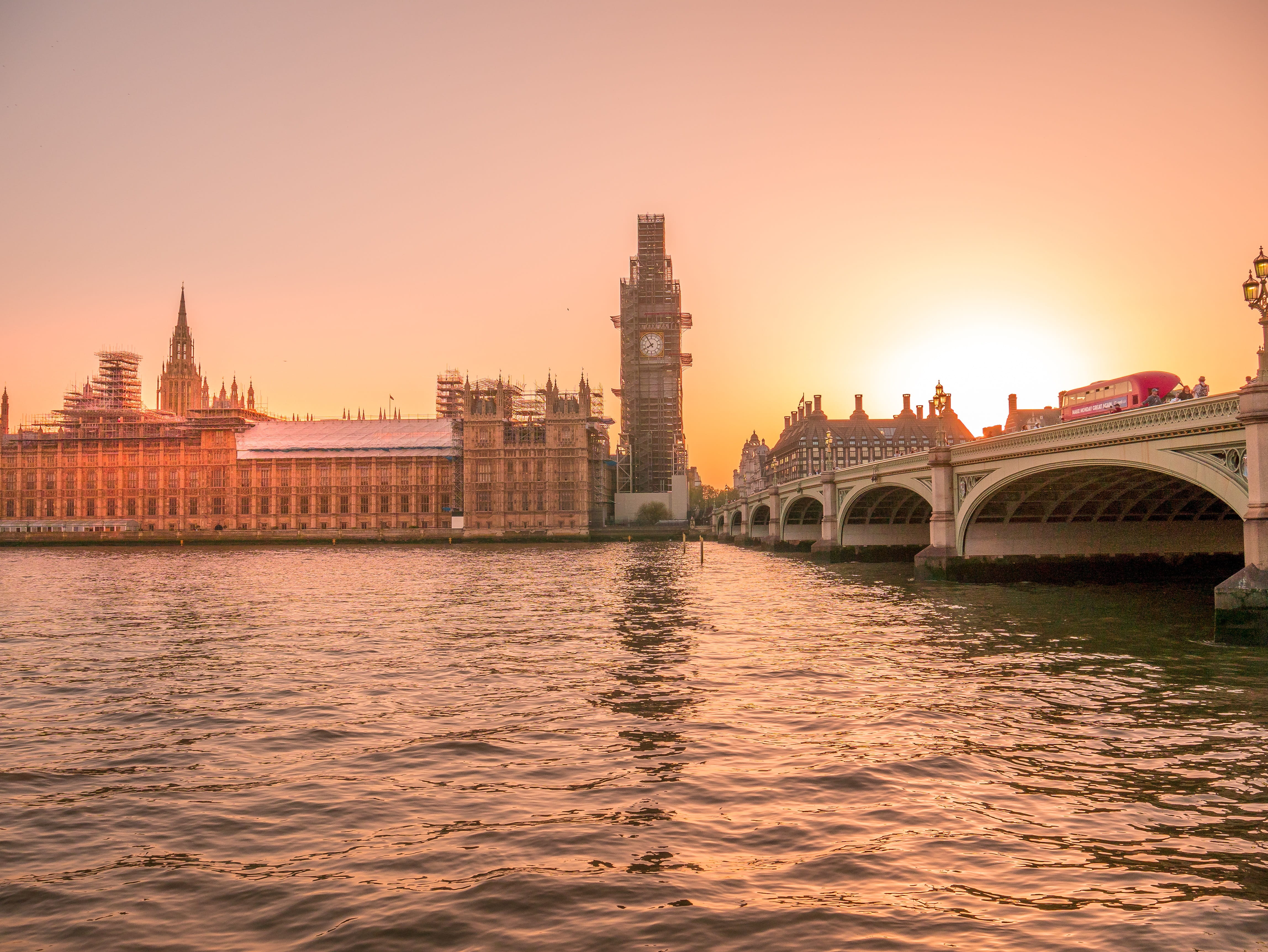 double decker bus, chimneys, united kingdom, parliament, arch bridge, building exterior, bus, nature, bridge, sky, cityscape, river thames, bridge - man made structure, HD Wallpaper