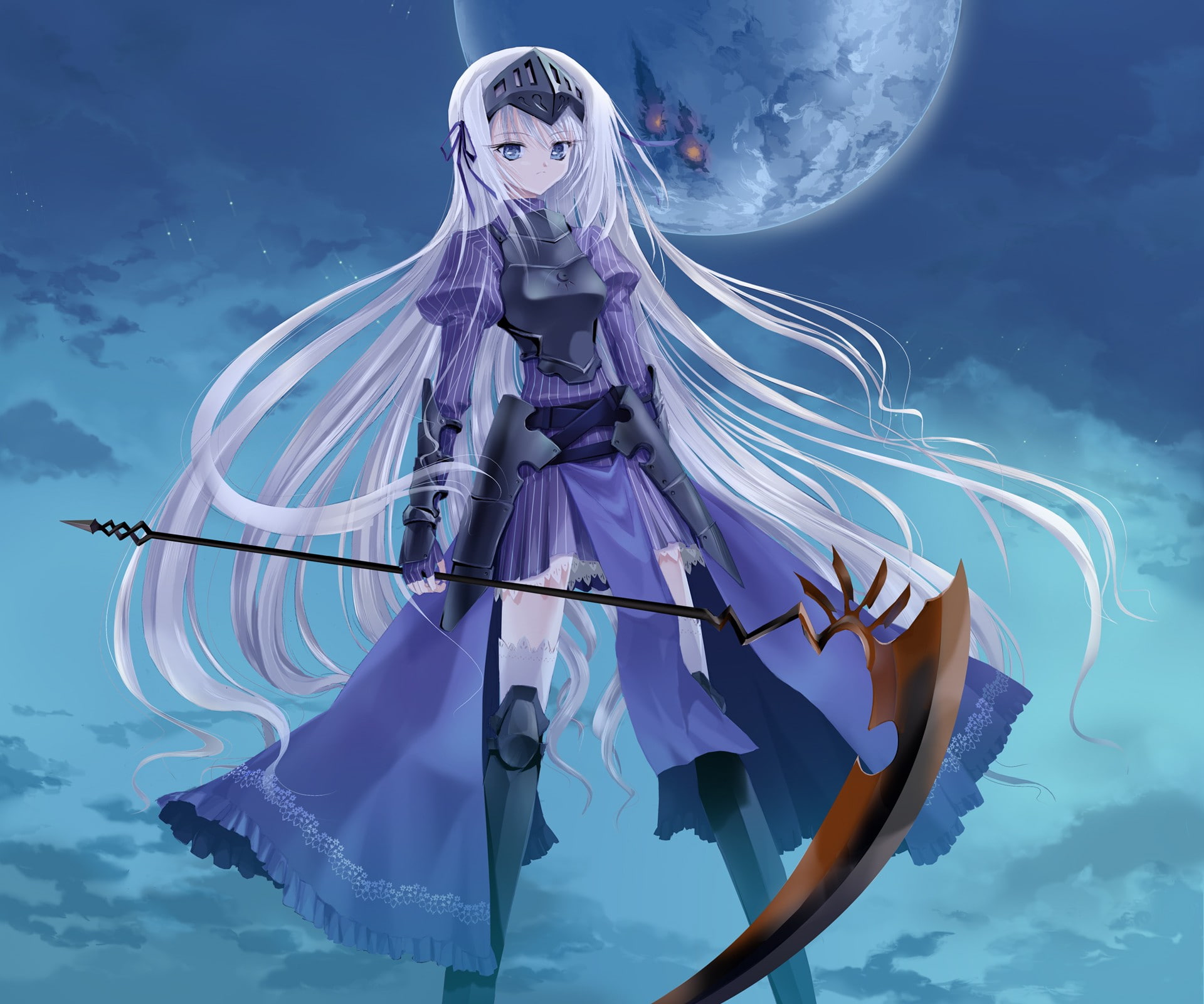 cloud - sky, nature, 1080P, sphere, architecture, composite image, purple, angel, outdoors, blue, digital composite, no people, anime girls anime weapon scythe eucliwood hellscythe, HD Wallpaper