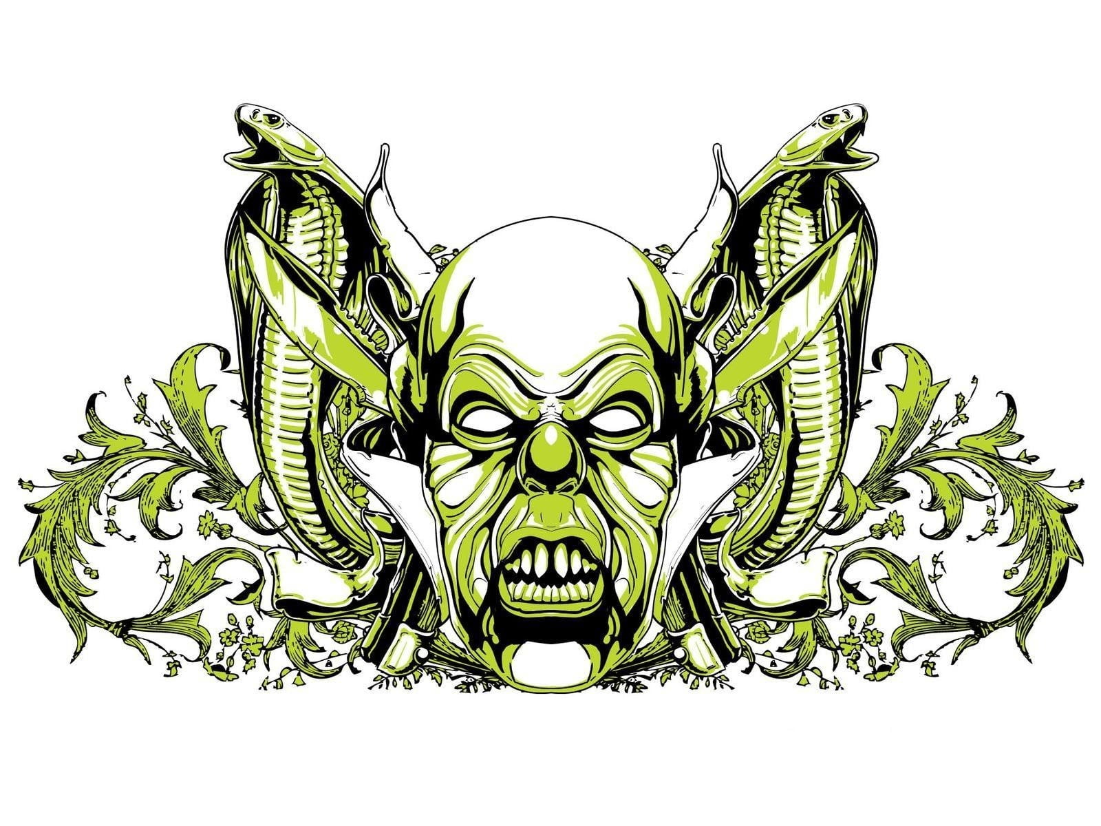 Snake, shape, Symbol, Style, human representation, studio shot, representation, art and craft, close-up, creativity, green color, cut out, Skull, design, HD Wallpaper