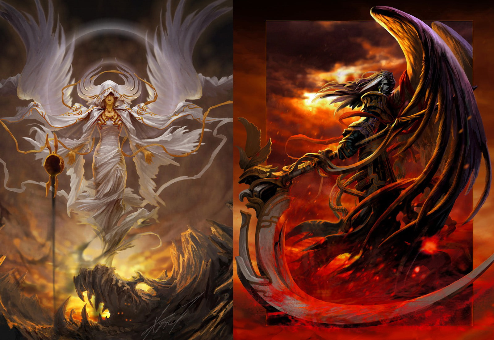 angel, Evil, fantasy, grim, 720P, archangel, Dark, reaper, Good, death, angels, HD Wallpaper