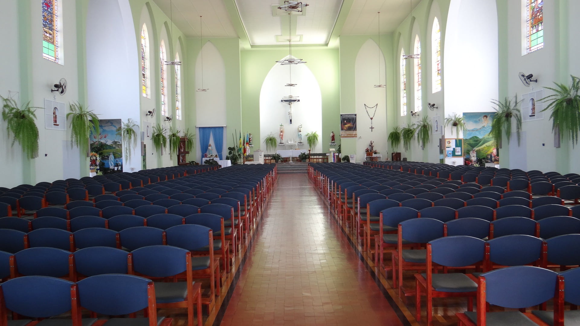 place of worship, 1080P, religion, empty, no people, window, good, diminishing perspective, aisle, built structure, chair, spirituality, in a row, absence, HD Wallpaper