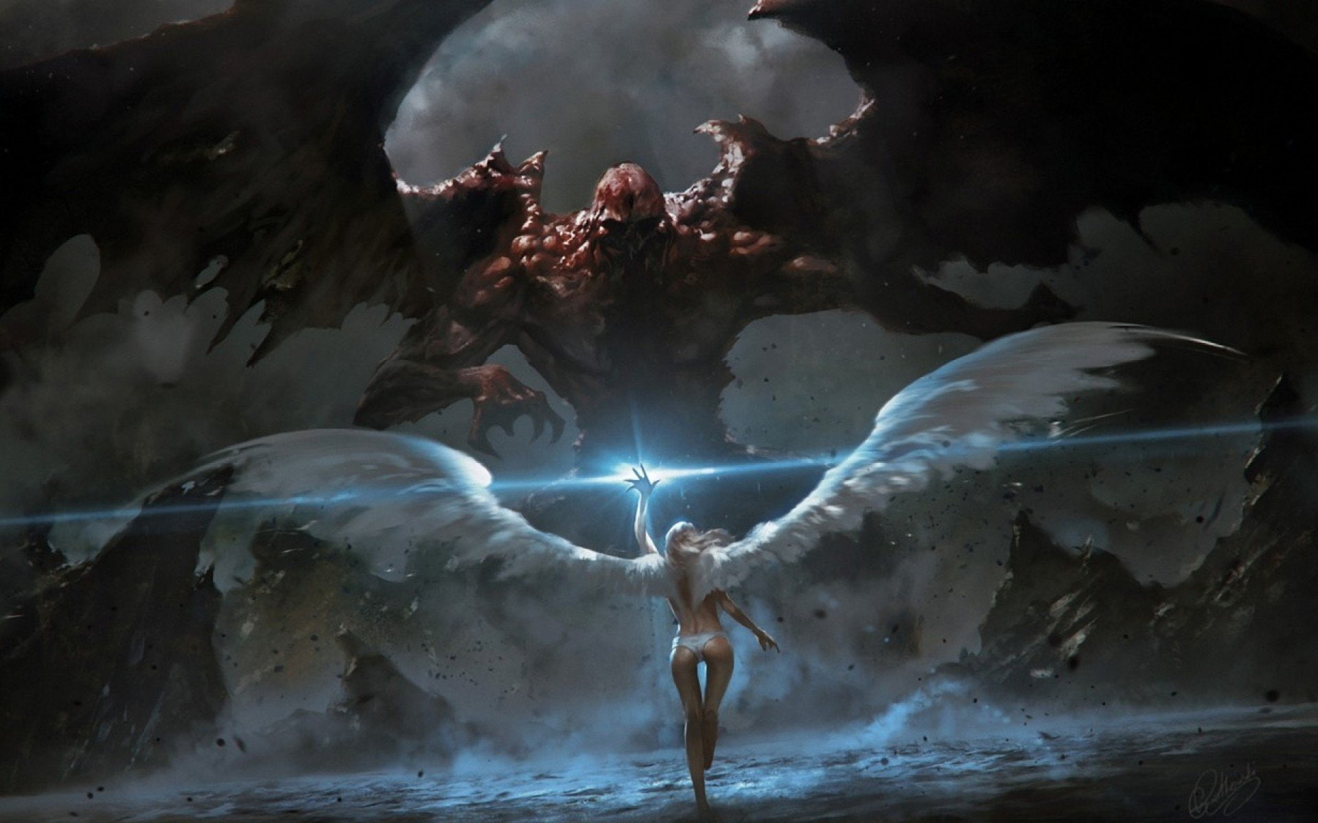 warrior, evil, good, angel, 1080P, fantasy, HD Wallpaper