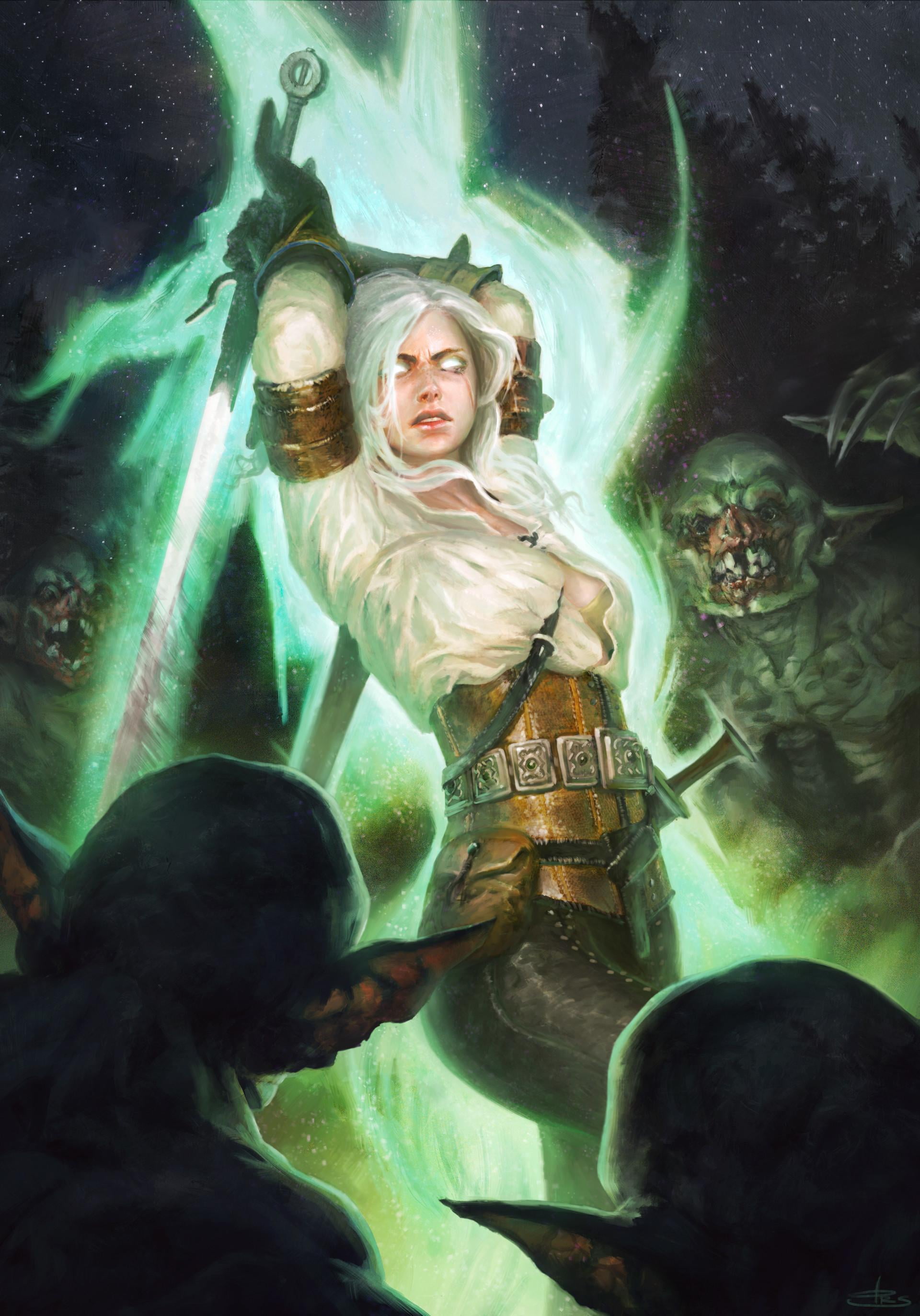 cleavage, females, artwork, architecture, portrait display, nature, fantasy, white hair, mystery, Cirilla Fiona Elen Riannon, women, clothing, The Witcher, Phone HD Wallpaper