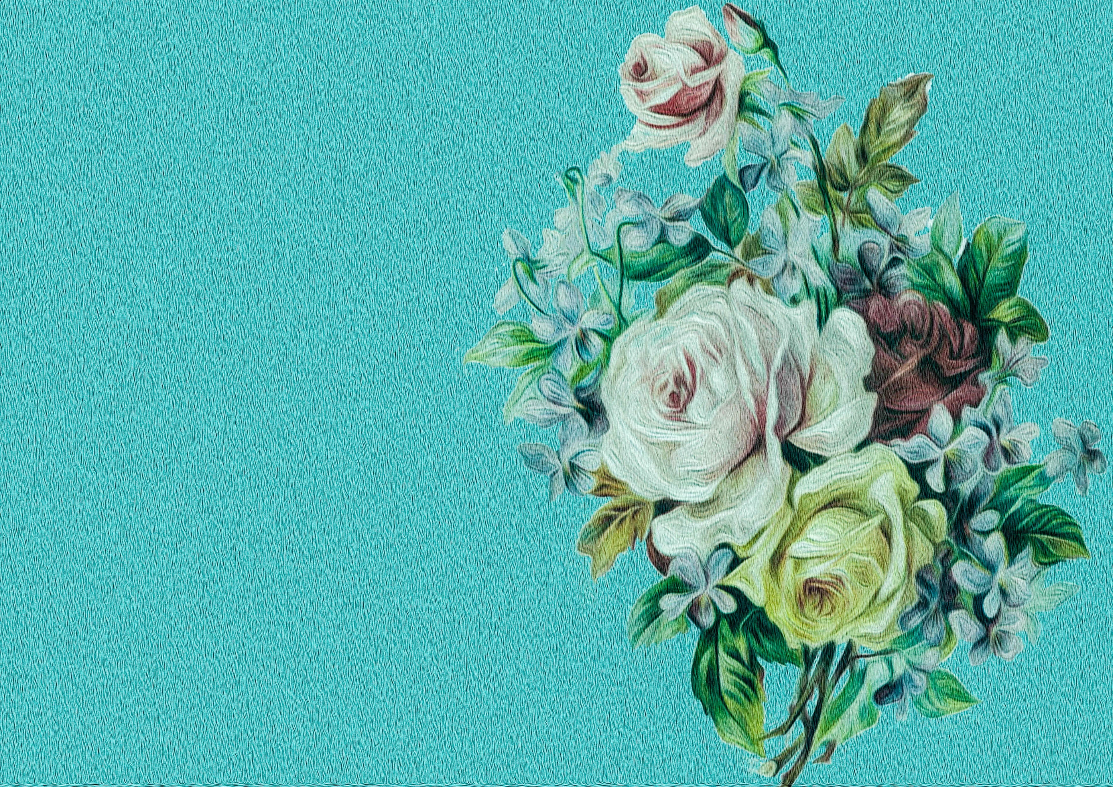 green color, background, ring binder, flower arrangement, no people, album, turquoise, bunch of flowers, stationery, roses, art and craft, turquoise colored, HD Wallpaper