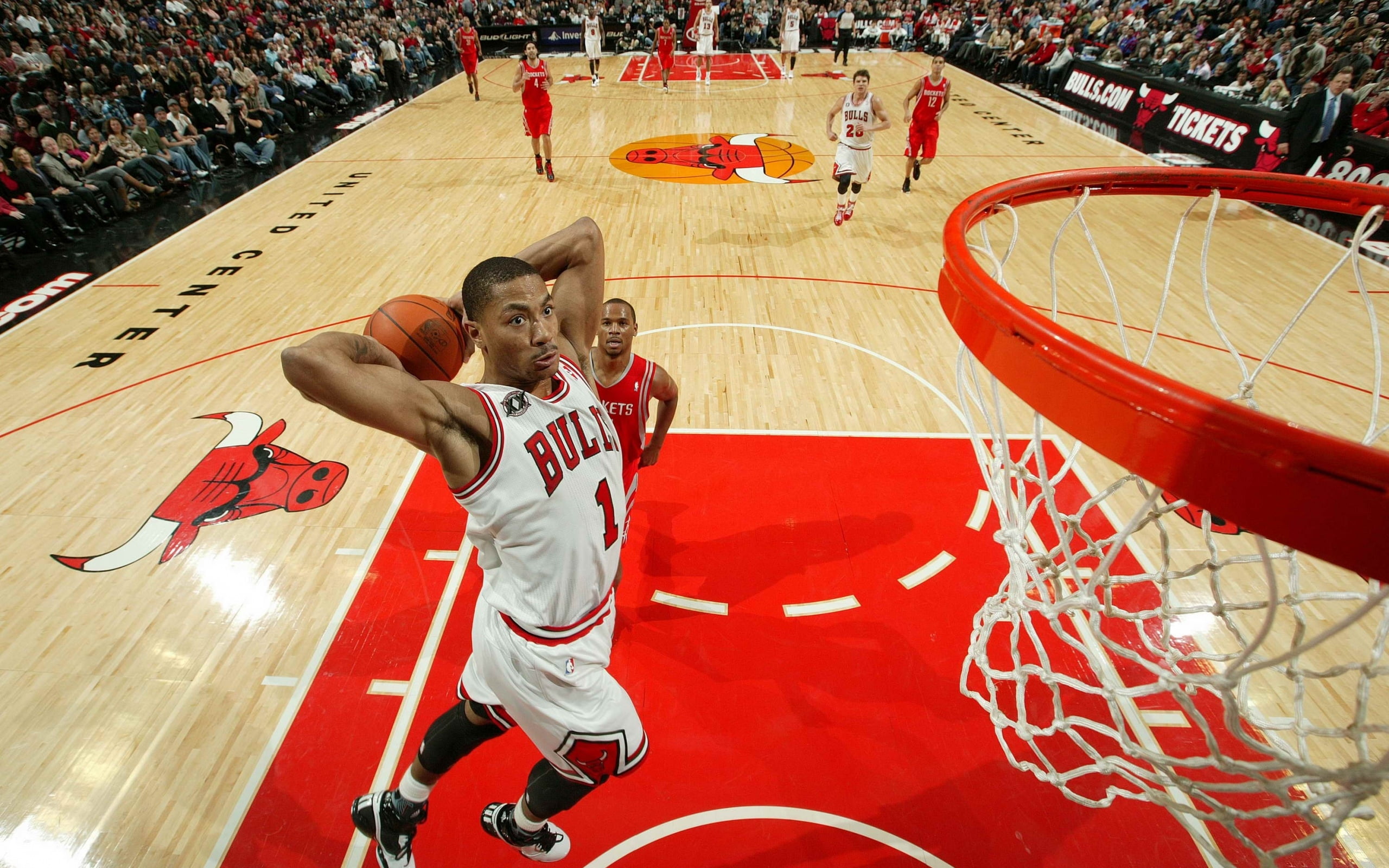 2K, Derrick Rose, dunks, basketball, stadium, Chicago Bulls, HD Wallpaper