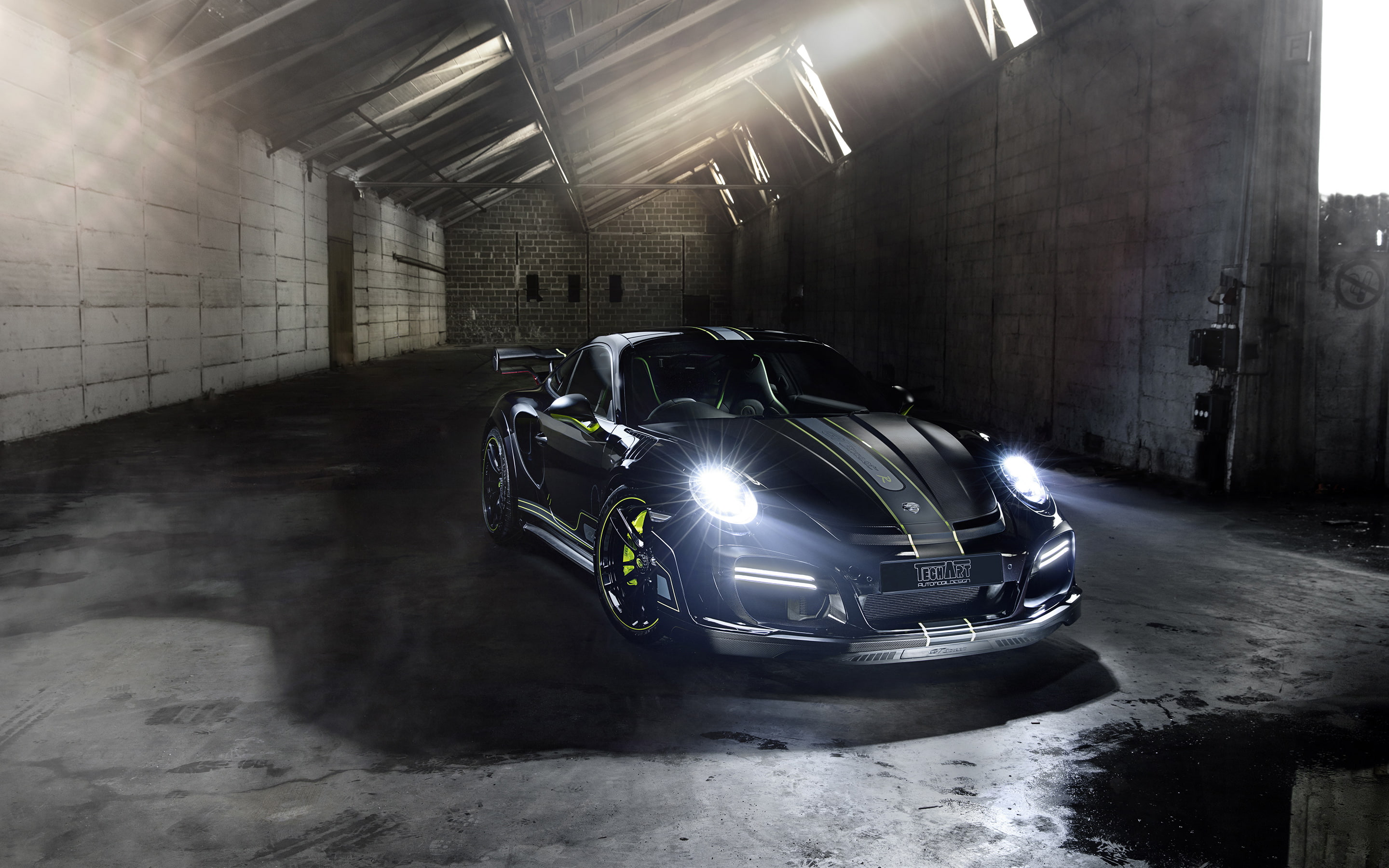 Techart, built structure, headlight, speed, 2017, architecture, tunnel, lighting equipment, indoors, motor vehicle, land vehicle, garage, no people, mode of transportation, HD Wallpaper