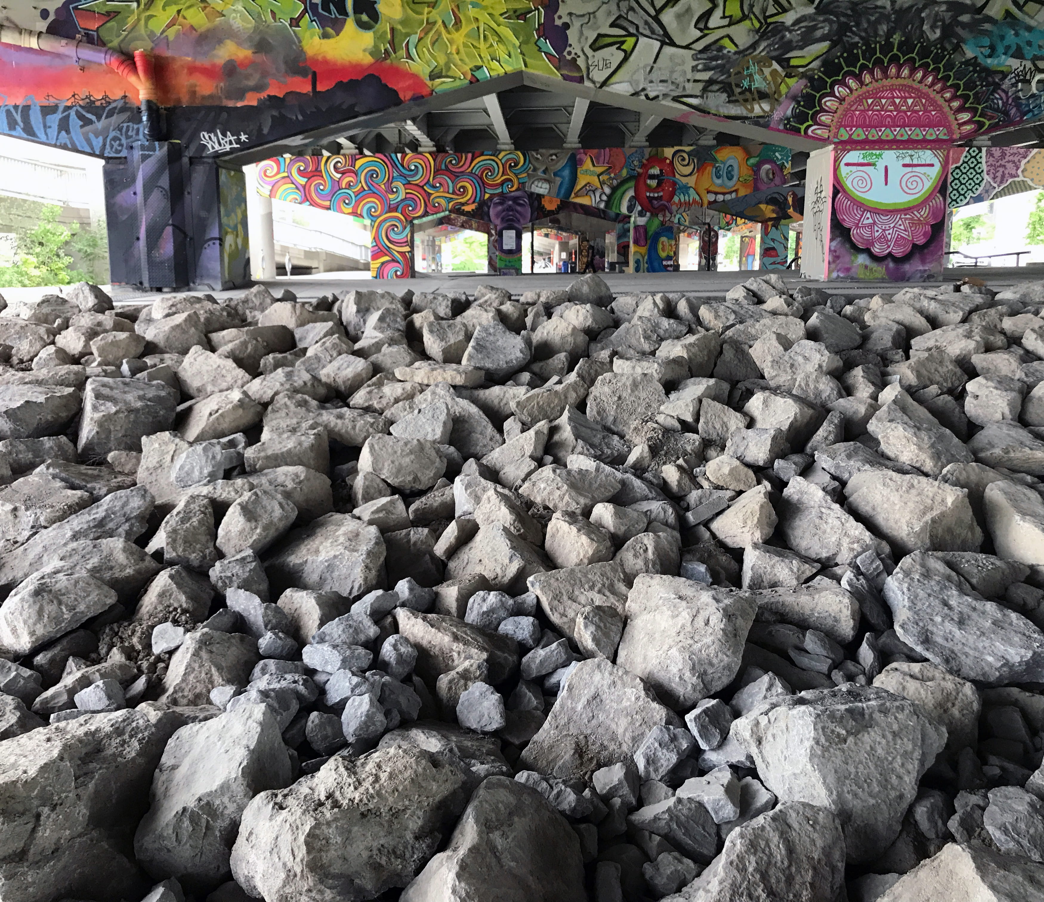 rock - object, spirituality, street art, multi colored, toronto, pebble, belief, outdoors, rocks, built structure, solid, underpass park, day, 2K, nature, HD Wallpaper