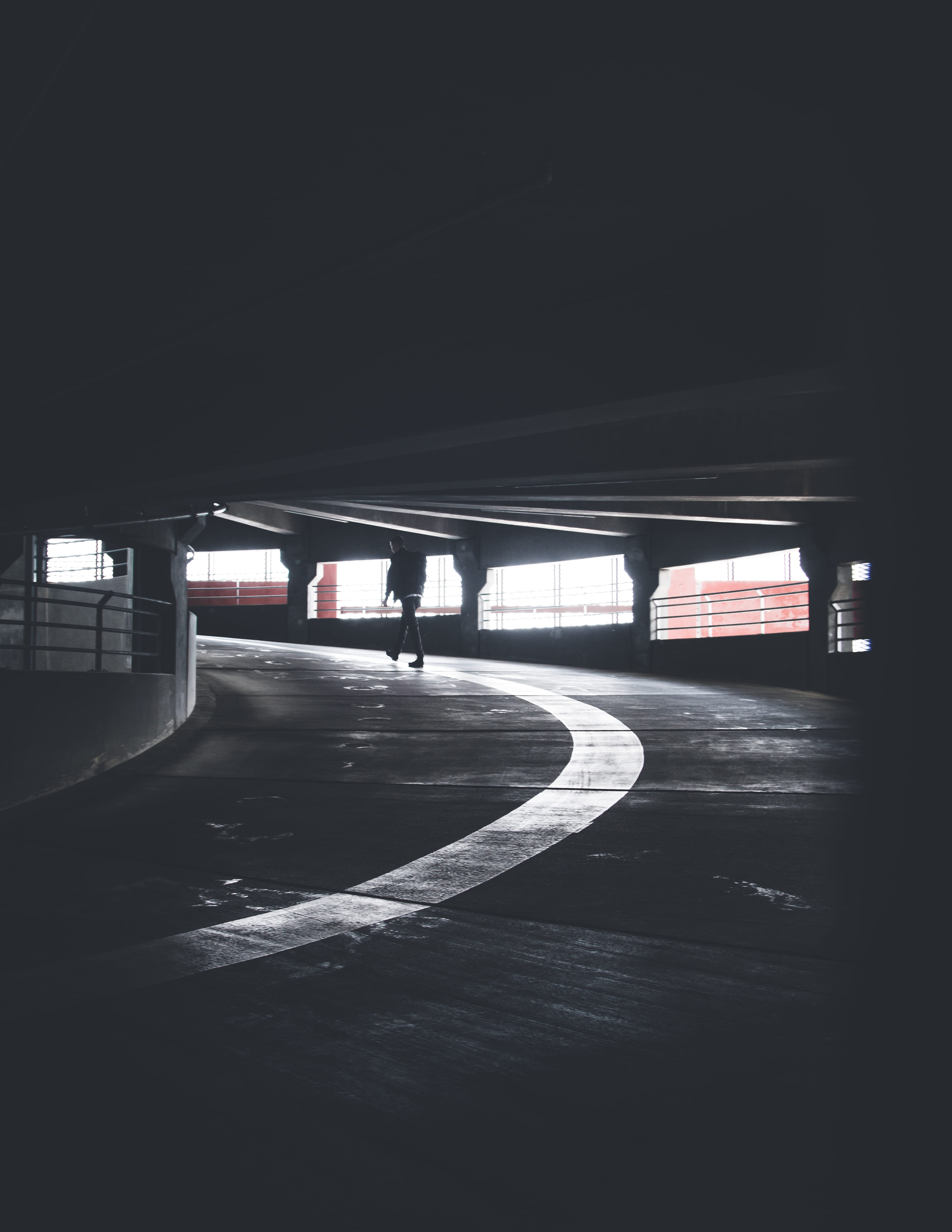 transportation, path, mood, no people, the way forward, direction, parking garage, parking, indoors, lot, dark, leading line, built structure, building, Phone HD Wallpaper