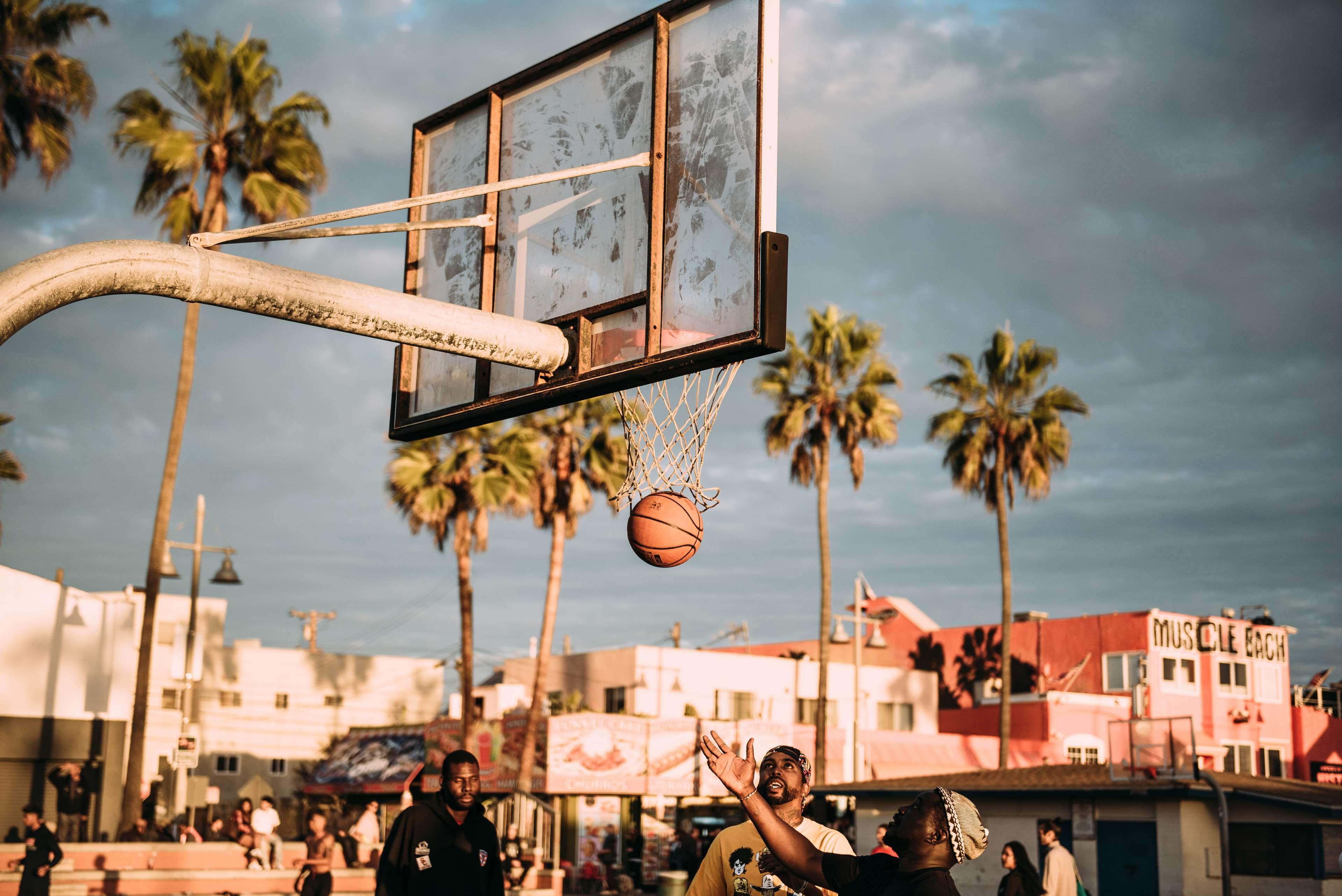 t, street, people, sky, holiday, sport, hotel, palm trees, cloud - sky, building exterior, sunset, relaxation, tropical climate, day, plant, men, architecture, HD Wallpaper