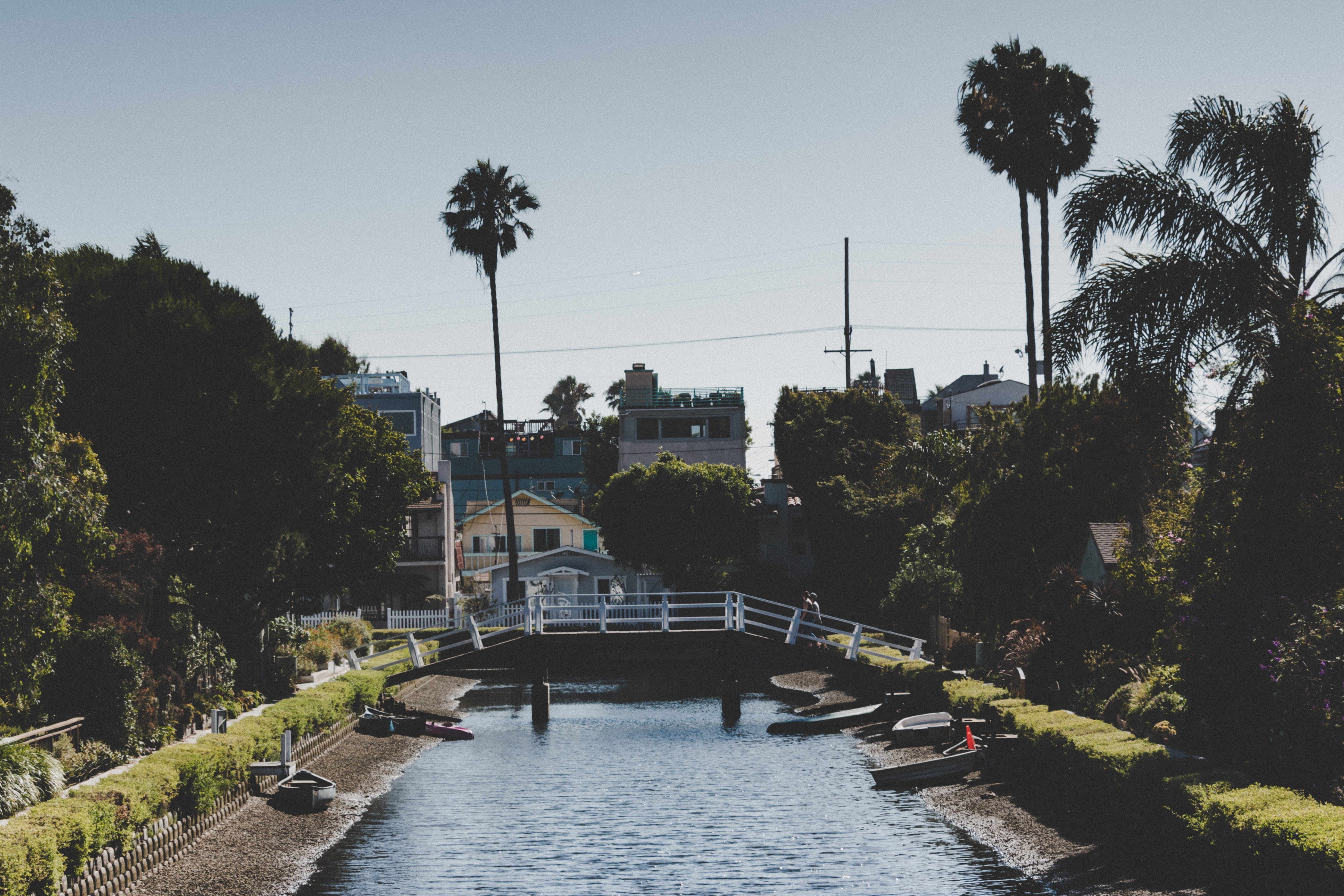 swimming pool, sky, river, venice canals, nature, california, water, 4K, united states, los angeles, plant, built structure, transportation, incidental people, HD Wallpaper