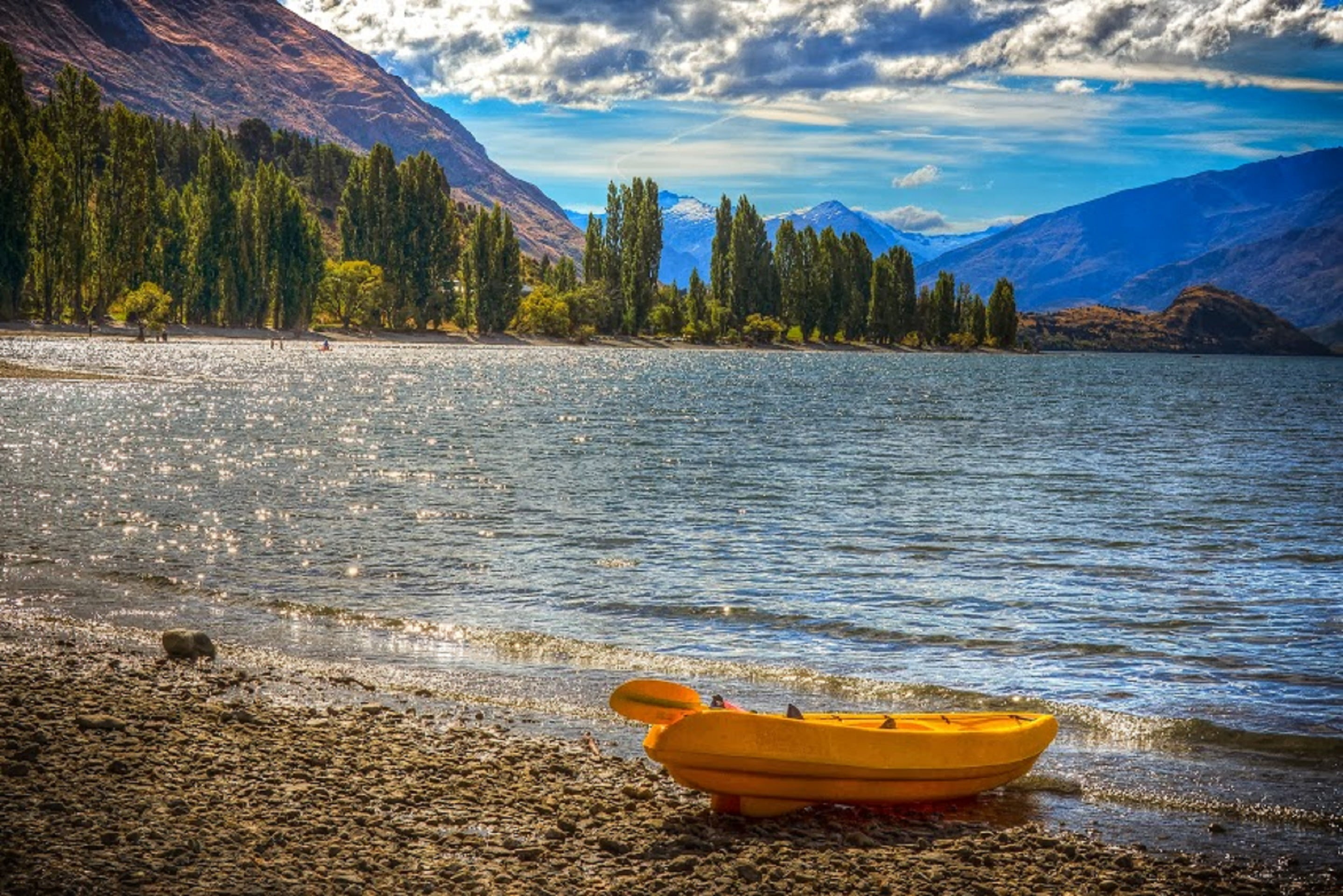 cloud, water, land, mountains, tranquility, lake wanaka, transportation, beauty in nature, tree, idyllic, plant, no people, new zealand, nautical vessel, HD Wallpaper