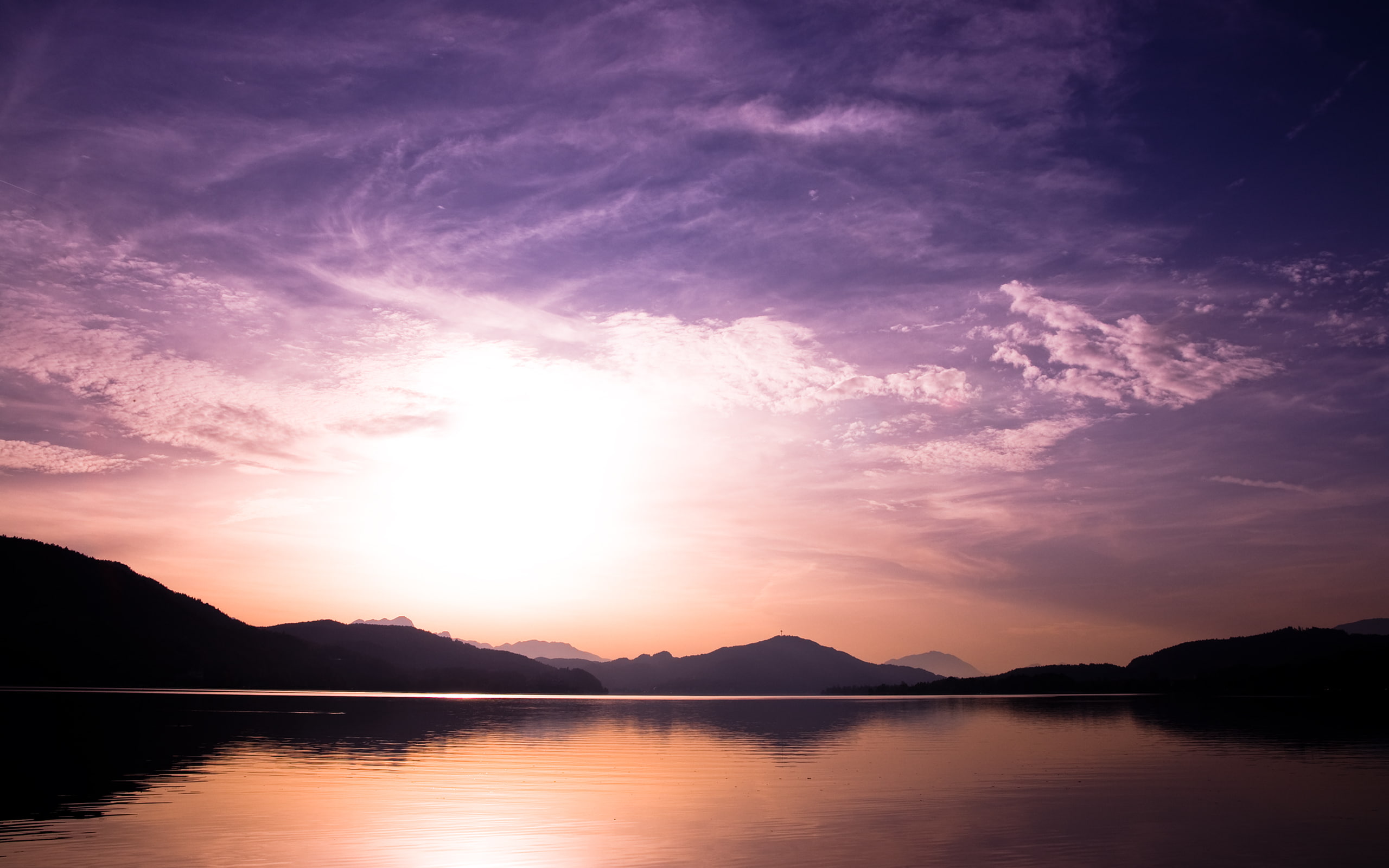over, sunset, lake, 2K, HD Wallpaper