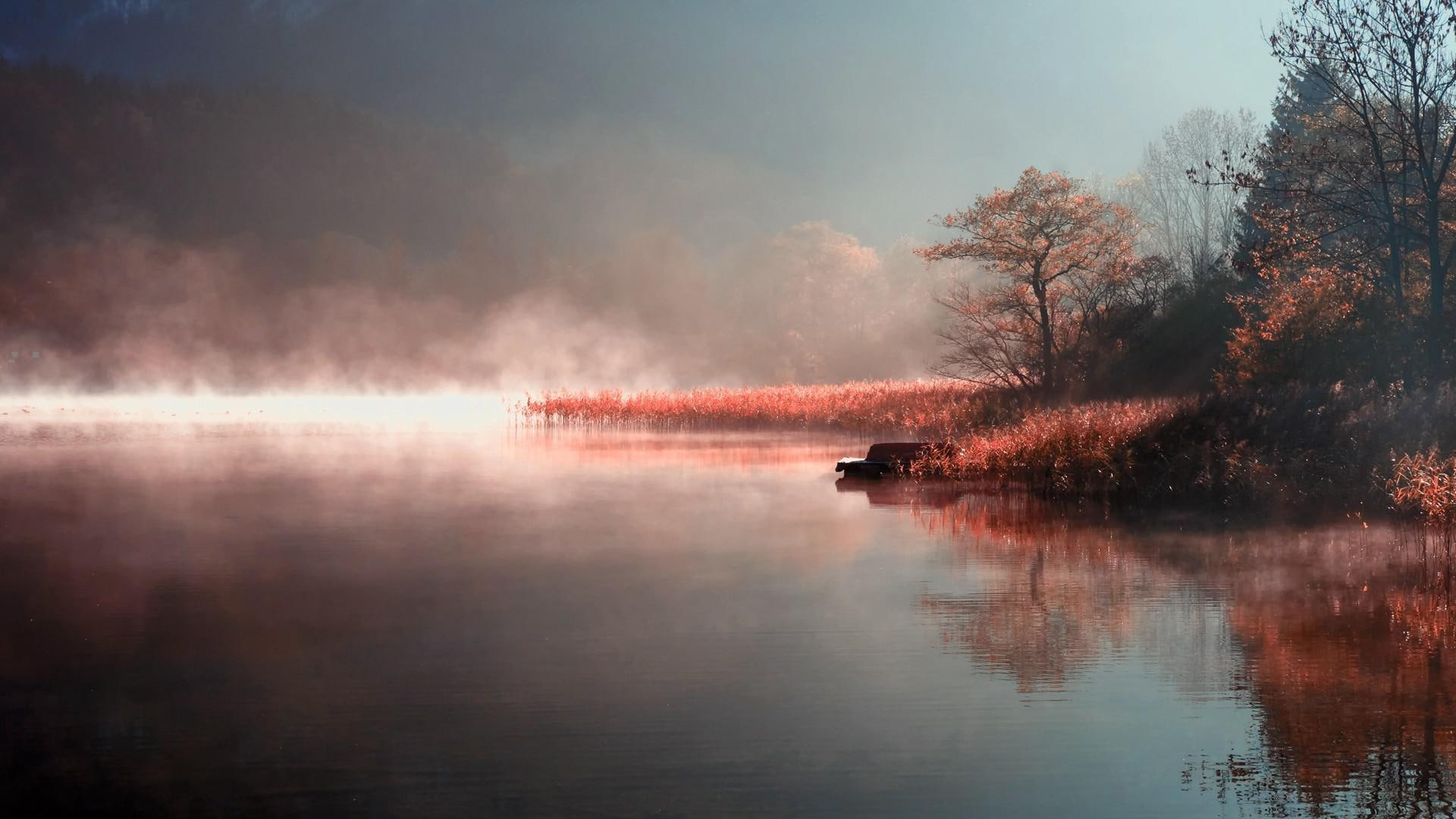1920x1080, water, morning, lake, 1080P, mist, body, photography, nature, HD Wallpaper