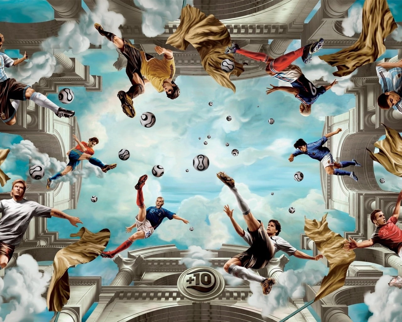 footballers zinedine zidane david beckham digital art ball, 720P, HD Wallpaper
