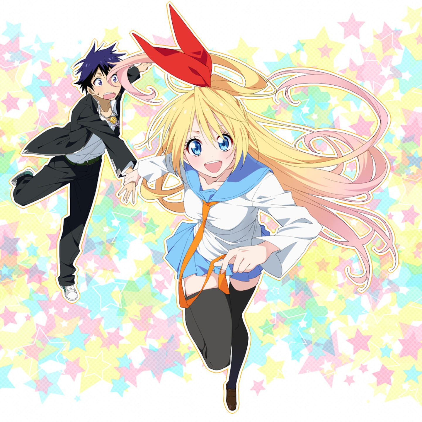 720P, girls, celebration, nisekoi, long, raku, cheerful, ichijou, child, happiness, eyes, hair, women, childhood, couple, anime, series, fun, chitoge, Phone HD Wallpaper