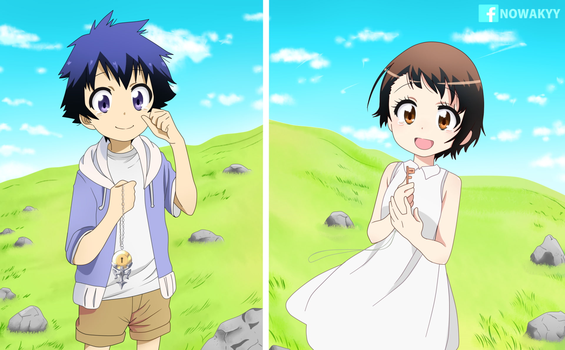 Nisekoi, male likeness, art and craft, clothing, women, green color, childhood, creativity, cloud - sky, grass, human representation, costume, Kosaki Onodera, HD Wallpaper