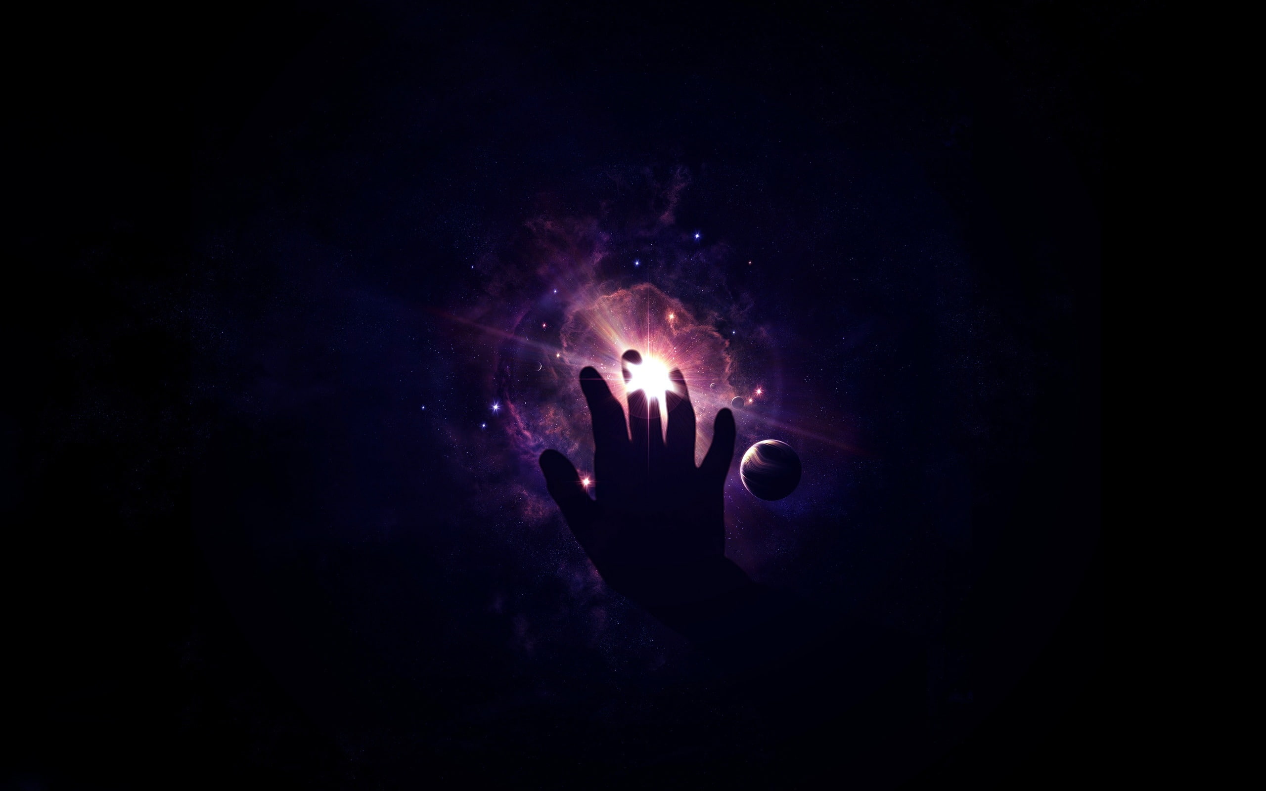 space, laying, hand, illustration, stars, 2K, reaching, grass, HD Wallpaper