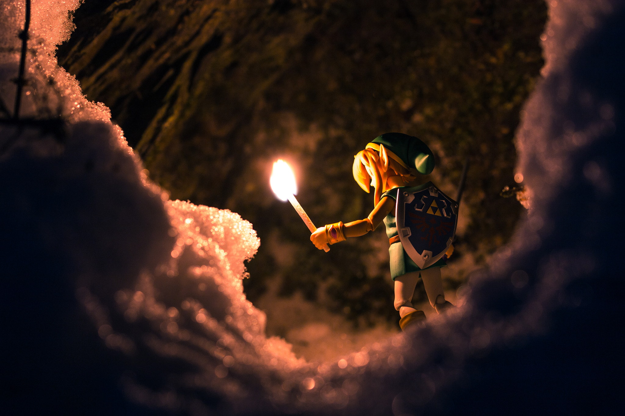 The Legend of Zelda, flying, nature, illuminated, men, 1080P, holding, burning, outdoors, fire - natural phenomenon, adult, cave, one person, Link, night, HD Wallpaper