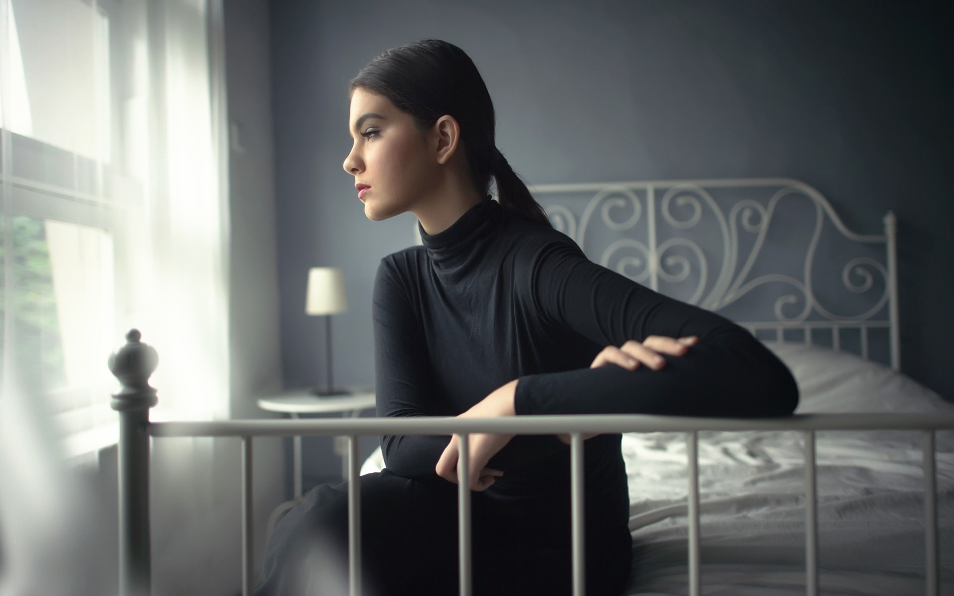 Bed, Black, 1080P, Girl, Want, Dress, HD Wallpaper