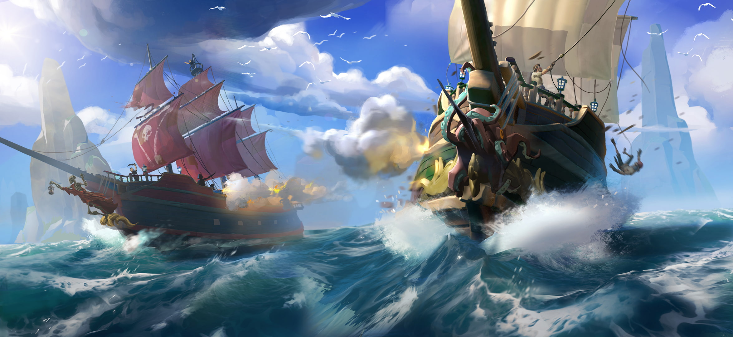 sailing ship, artwork, 1080P, ship, pirates, fantasy art, HD Wallpaper