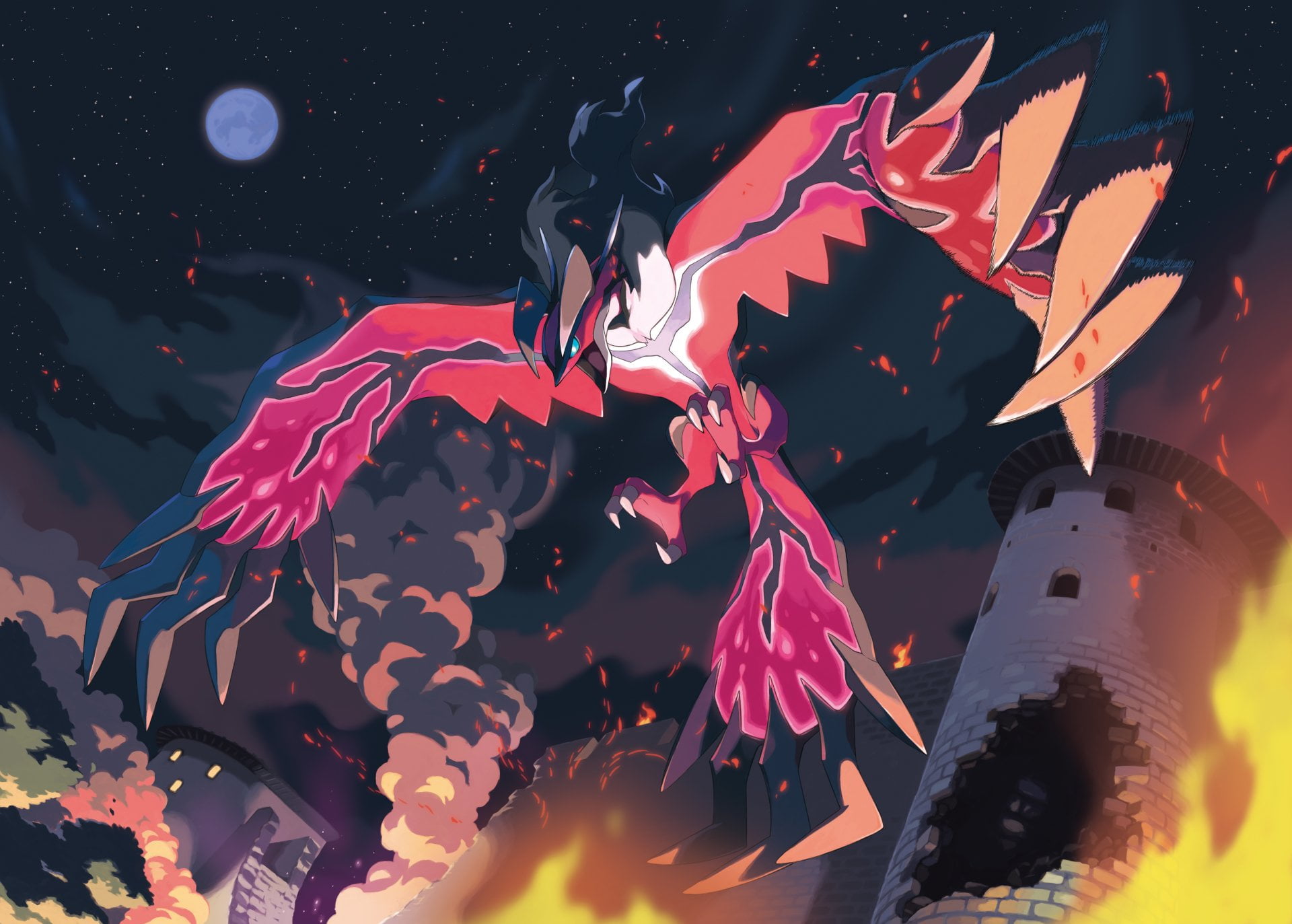 water, decoration, Yveltal (Pokémon), low angle view, animal, shape, sky, Pokémon, 1080P, close-up, beauty in nature, fish, illuminated, multi colored, HD Wallpaper
