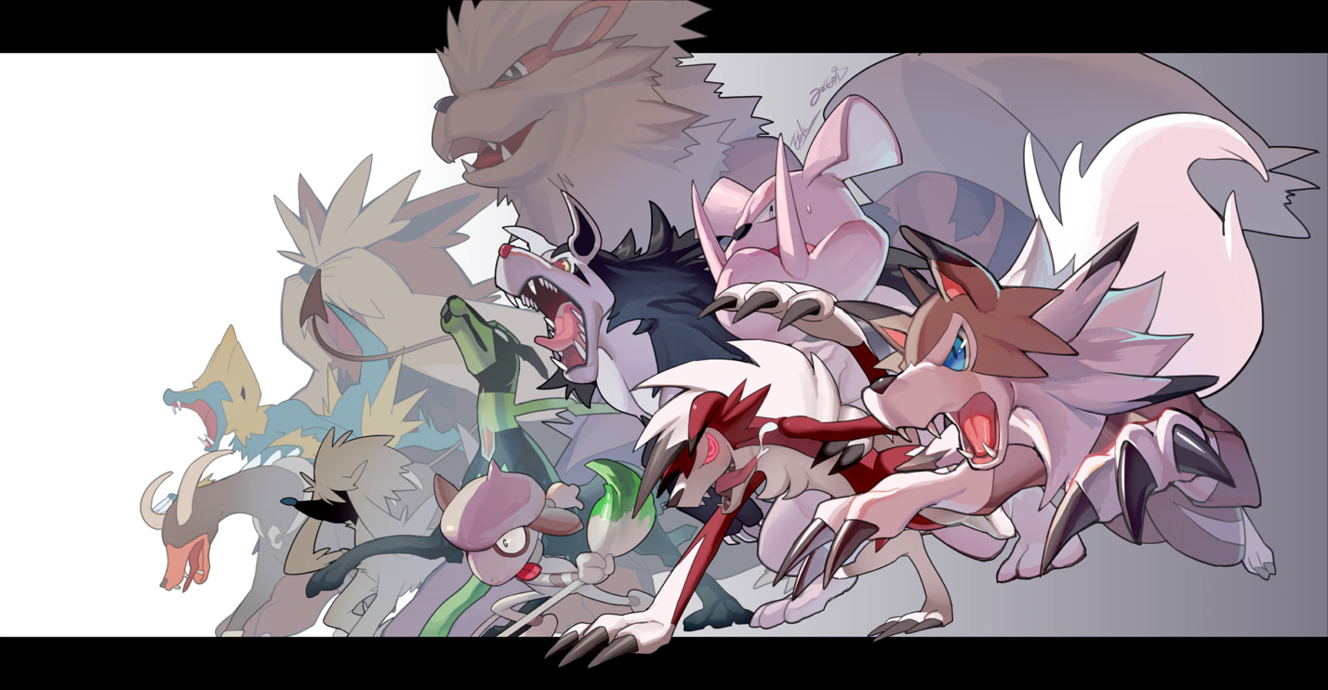 Lycanroc (Pokemon), Houndoom (Pokémon), Mightyena (Pokémon), Pokémon, Smeargle (Pokémon), 1080P, Stoutland (Pokémon), Granbull (Pokémon), Arcanine (Pokémon), HD Wallpaper