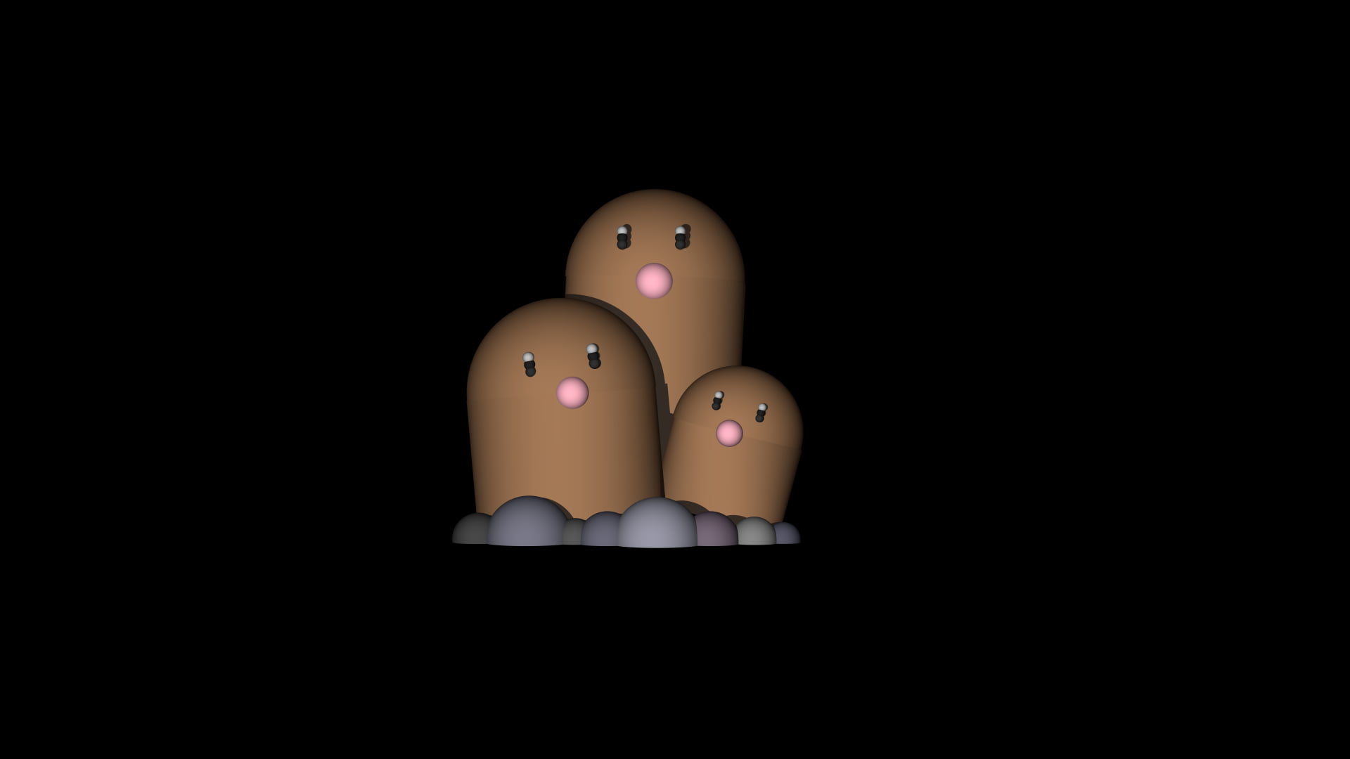 simple background, spherical, CGI, render, infographics, Dugtrio (Pokémon), 3D, Pokémon, black background, 1080P, HD Wallpaper