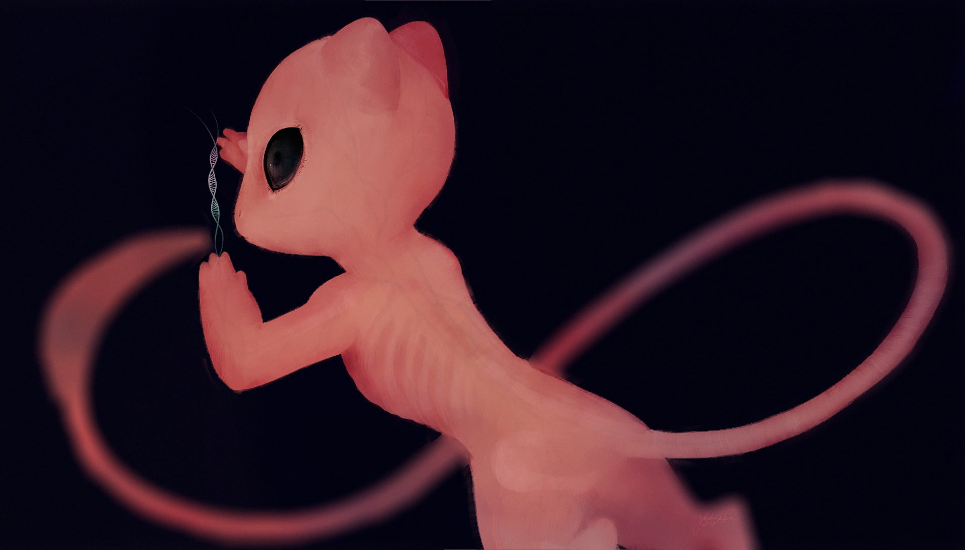 Digital Art, Pokémon, Artistic, Mew (Pokémon), DNA Structure, 1080P, HD Wallpaper