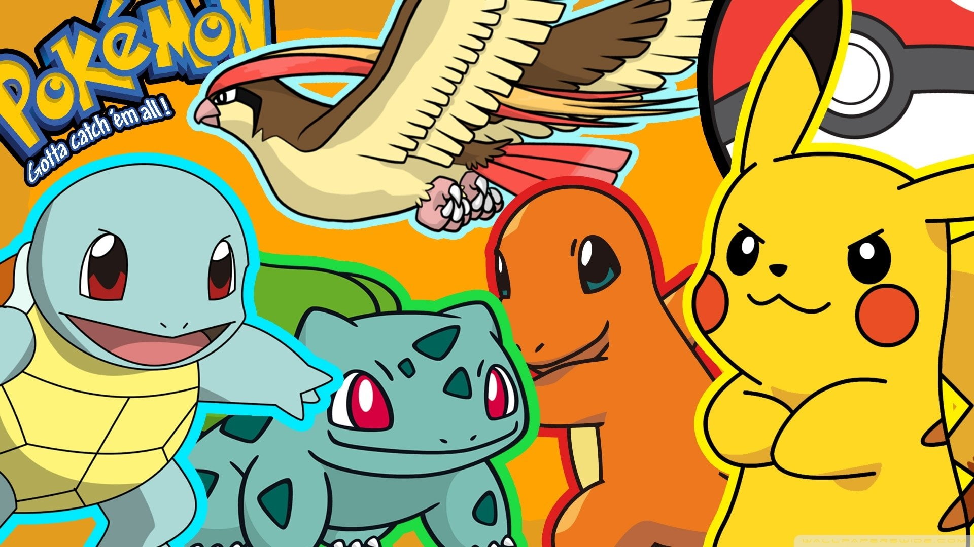 Pikachu, Charmander (Pokémon), Bulbasaur (Pokémon), Pokémon, Pidgeot (Pokémon), 1080P, Squirtle (Pokémon), HD Wallpaper