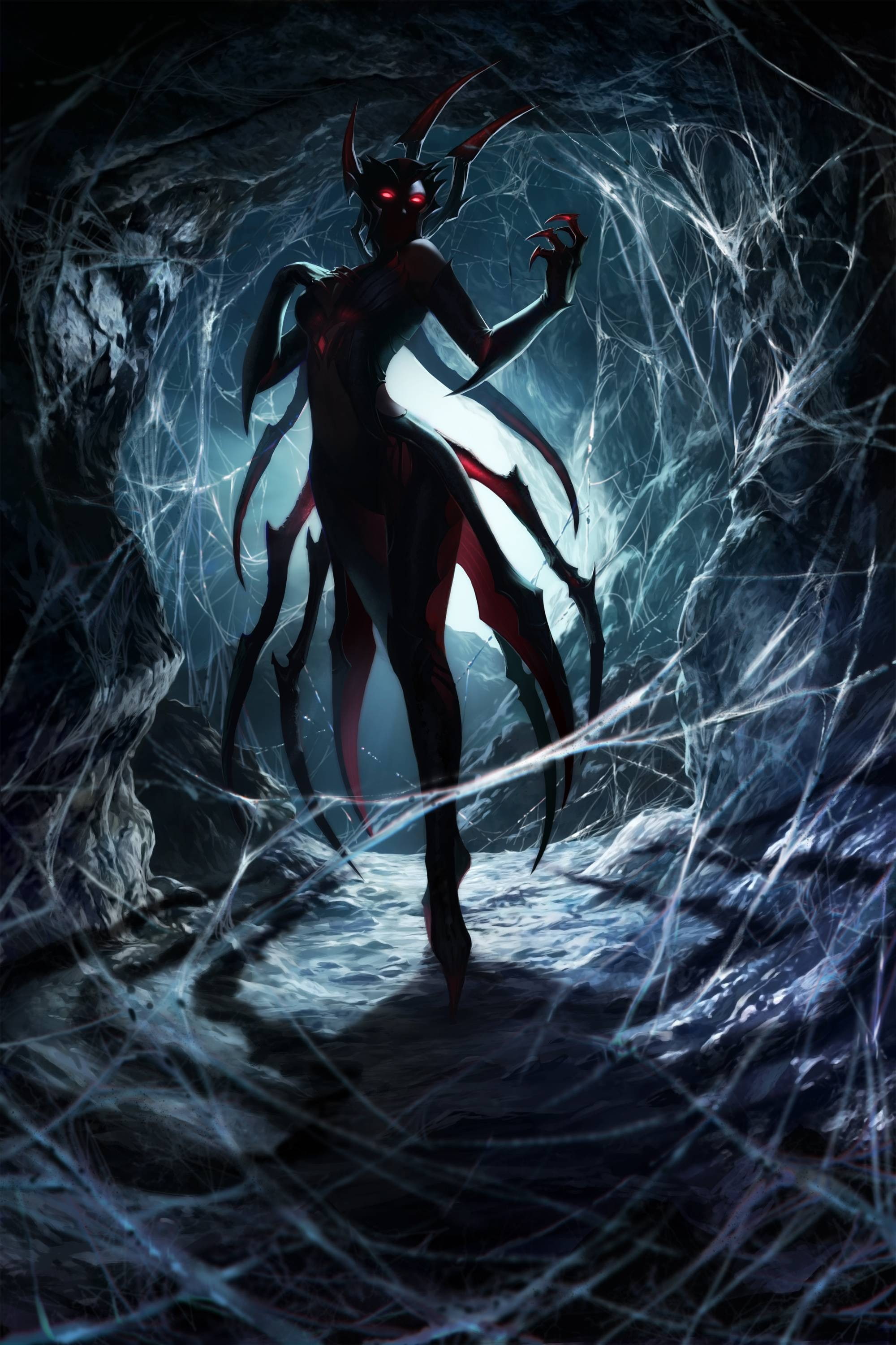 League of Legends, red eyes, drawing, claws, 2K, Elise (League of Legends), video games, spider, Phone HD Wallpaper