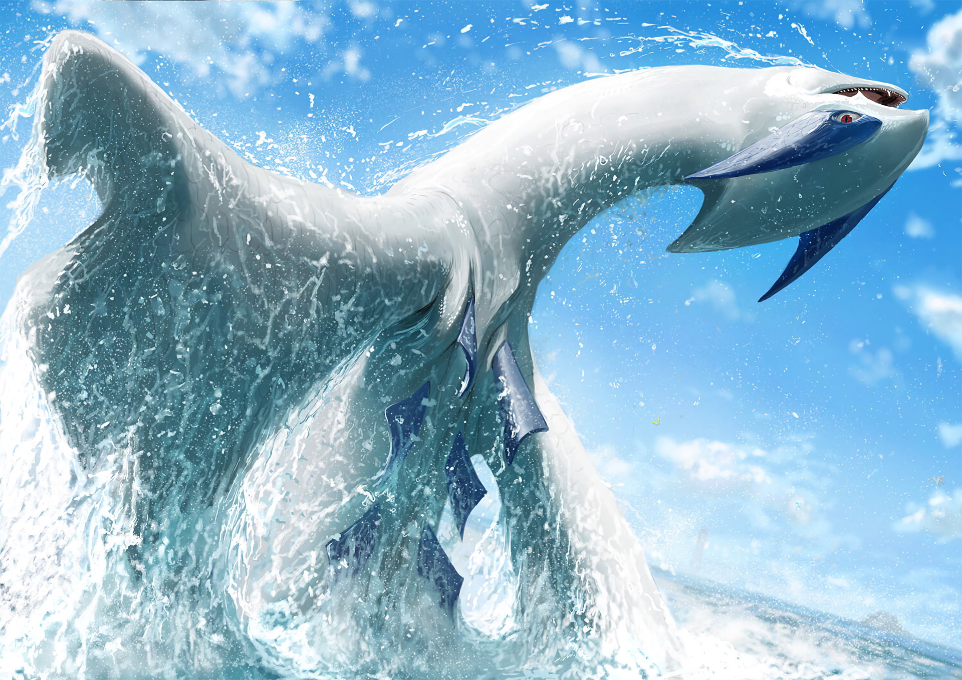 marine, Lugia (Pokémon), animal body part, 1080P, animal themes, animal wildlife, nature, outdoors, swimming, vertebrate, mammal, one animal, fish, sea, HD Wallpaper