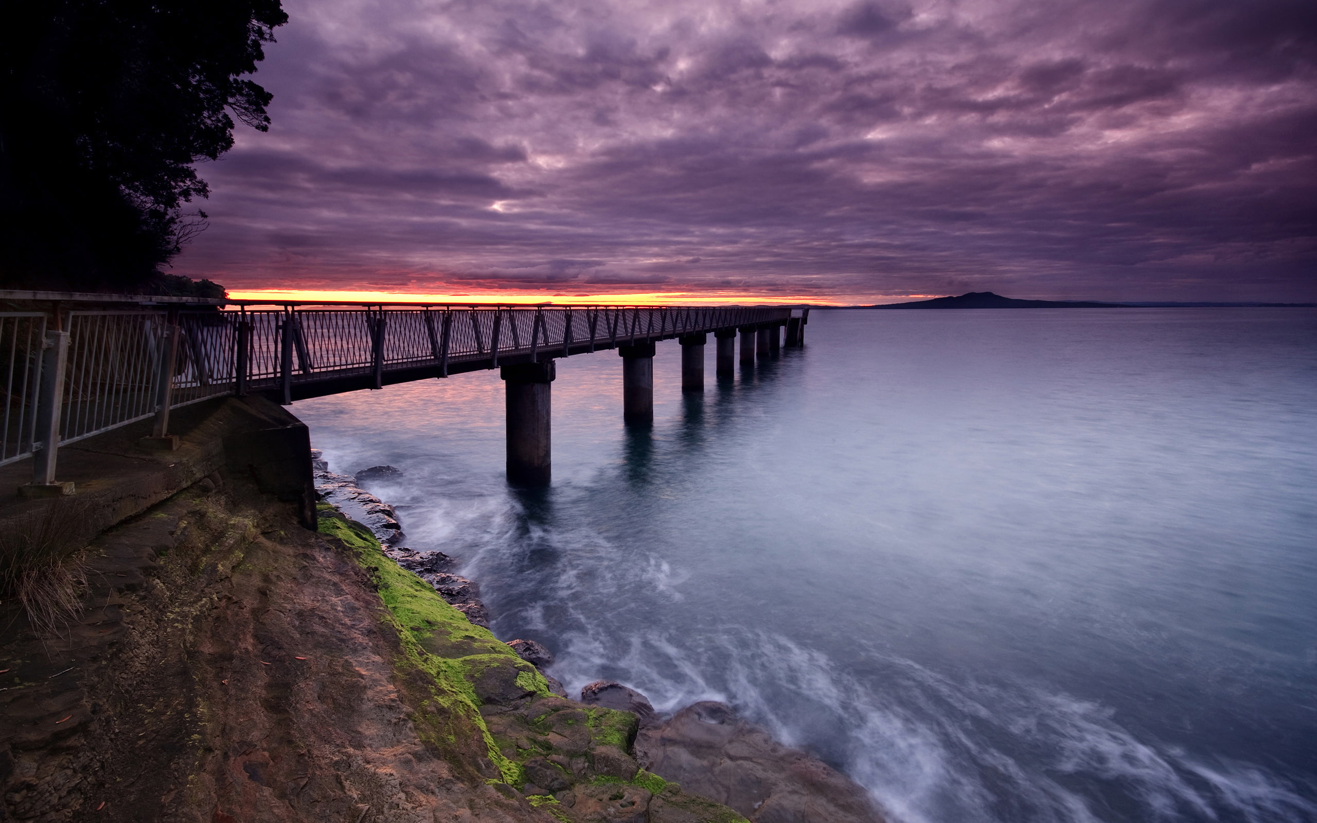 perspective, water, darkness, sky, ocean, seascape, photography, nature, aucklandnewzealand, 2K, clouds, rising, rangitotoisland, purple, newzealand, HD Wallpaper