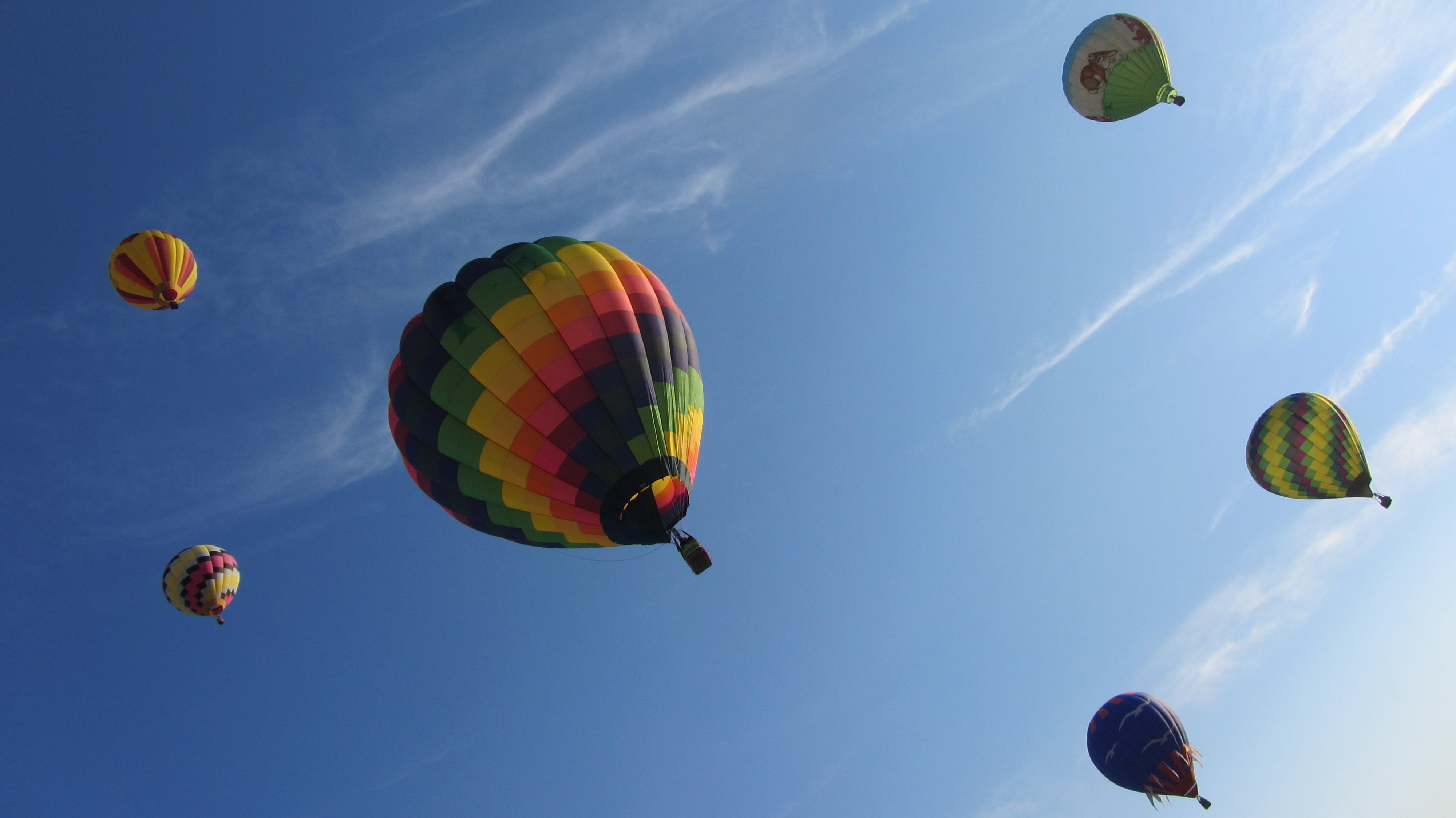 sport, outdoors, aviation, transportation, blue, air vehicle, flight, 4K, leisure activity, nature, low angle view, hot air balloon, multi colored, ballooning festival, HD Wallpaper