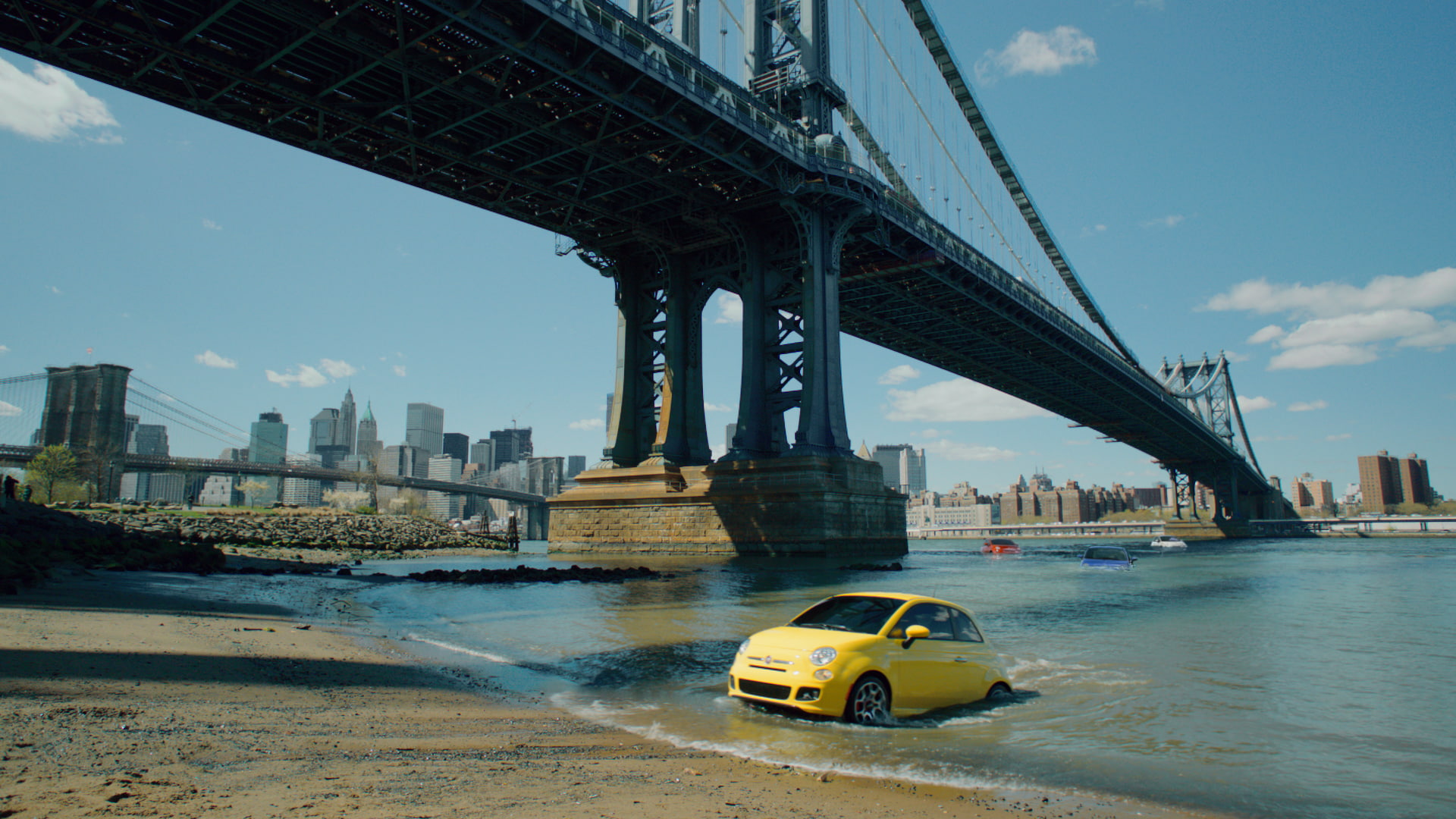 America, ascent, outdoors, building exterior, the city, office building exterior, sky, bridge - man made structure, transportation, New York, Fiat 500, HD Wallpaper