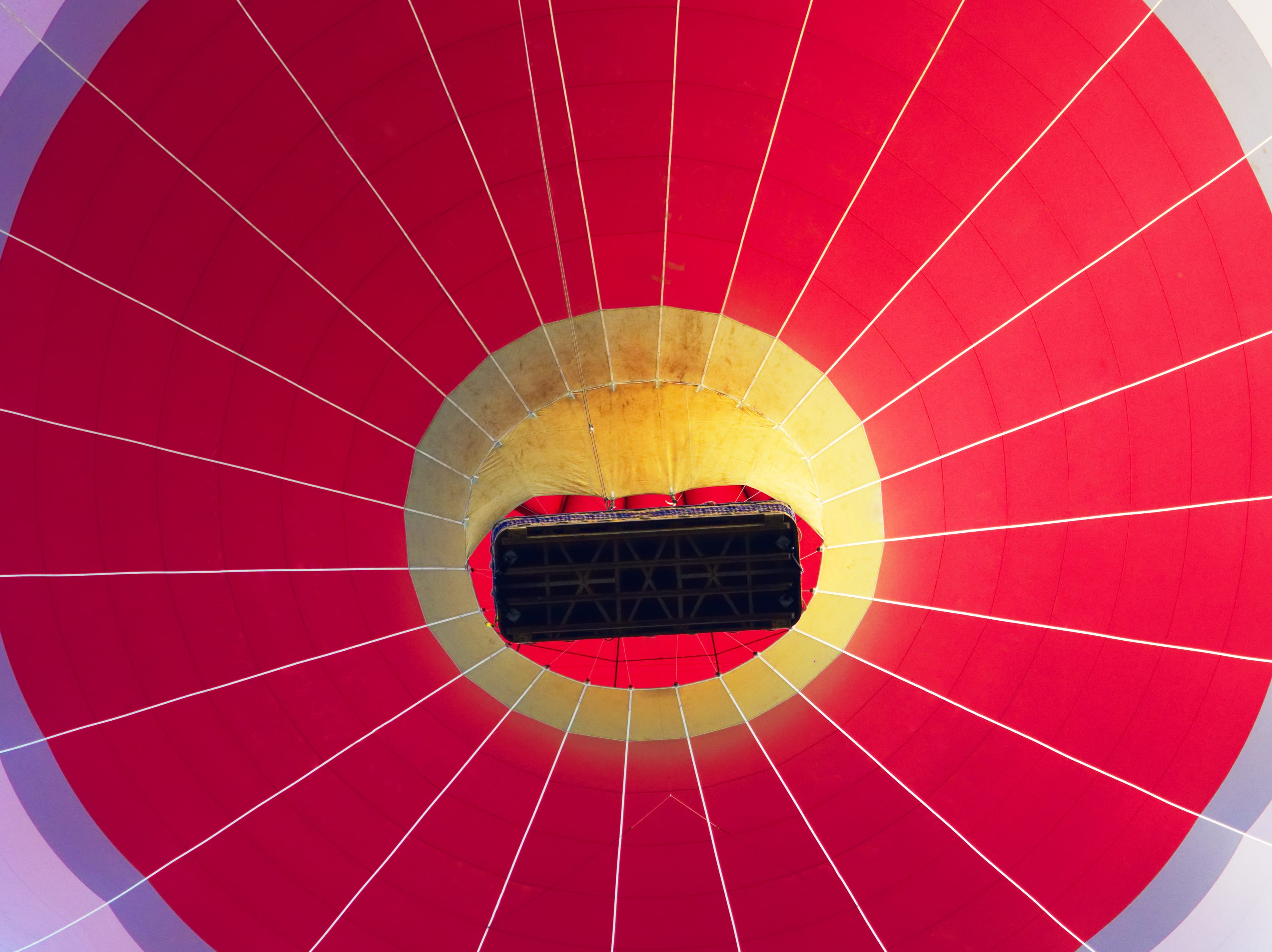 lift, mode of transportation, transportation, balloon, pattern, air, parachute, launch, hot, red, radial, circle, round, aloft, weight loss, shape, flying, HD Wallpaper