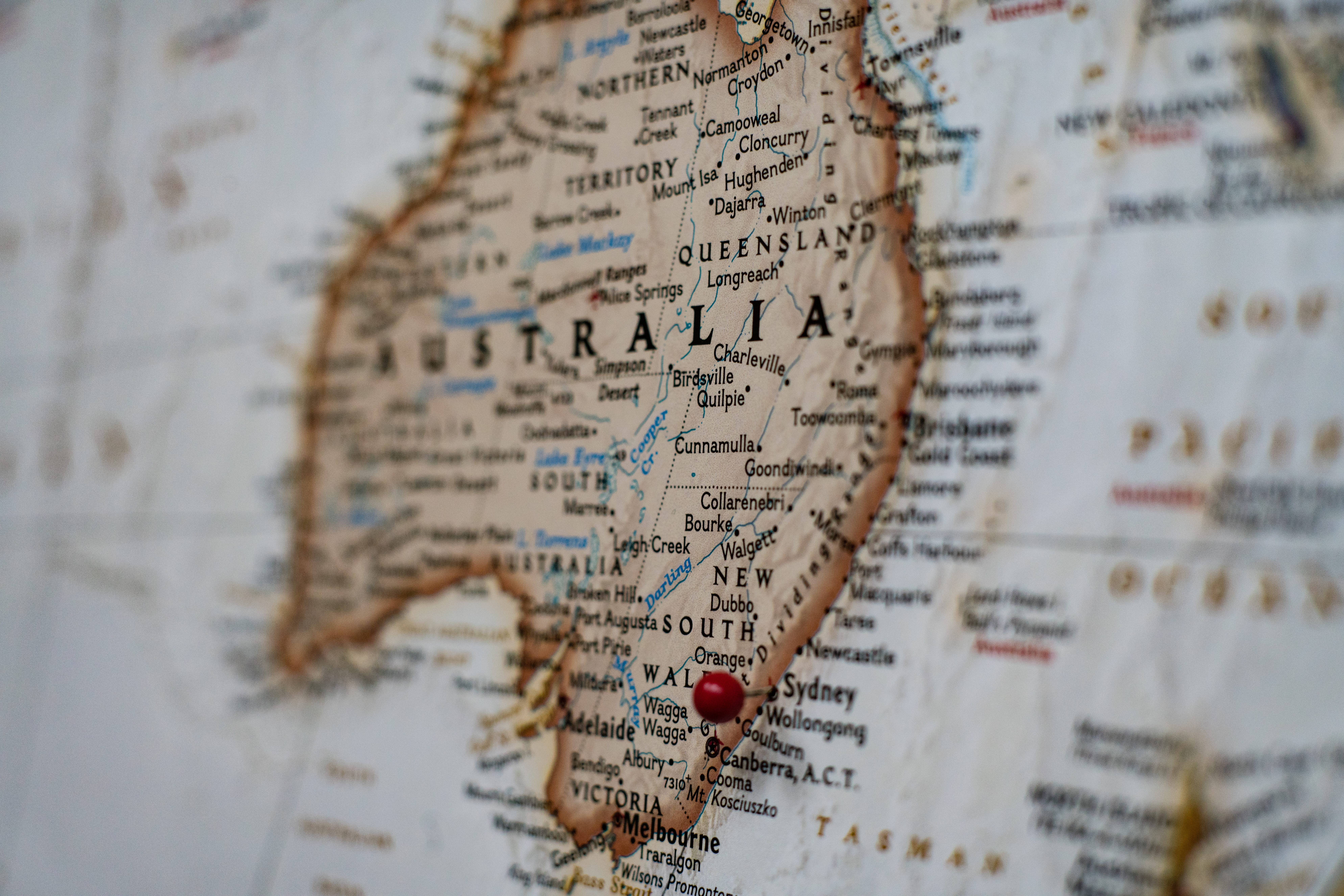 paper, extreme close-up, backgrounds, map, selective, full frame, western script, photography, communication, text, information medium, pin, australia, HD Wallpaper