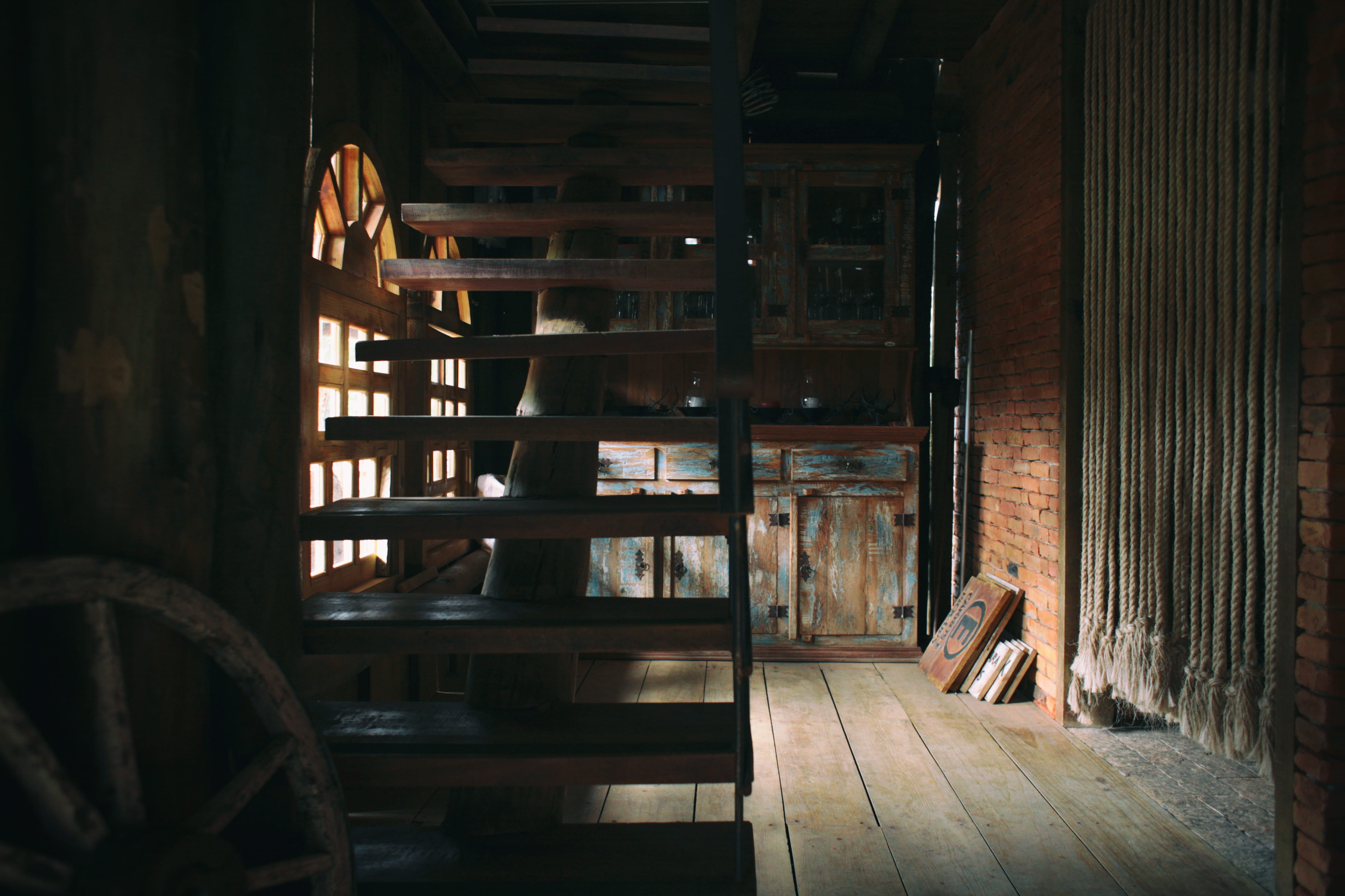 black, night, warehouse, wood - material, chair, built structure, flooring, empty, 4K, day, graphic, shelf, building, the way forward, technology, no people, HD Wallpaper