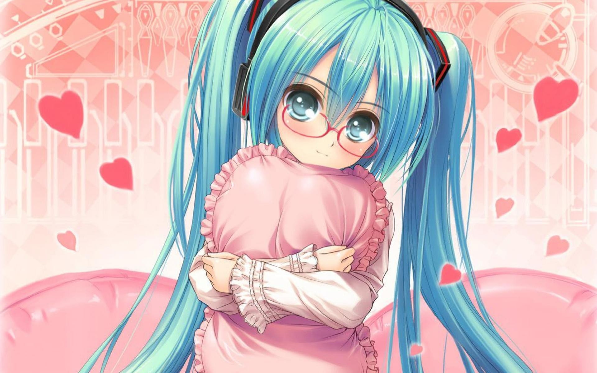 red, Vocaloid, looking at camera, portrait, leisure activity, glasses, young women, lifestyles, pink color, music, one person, 1080P, textile, women, hairstyle, HD Wallpaper
