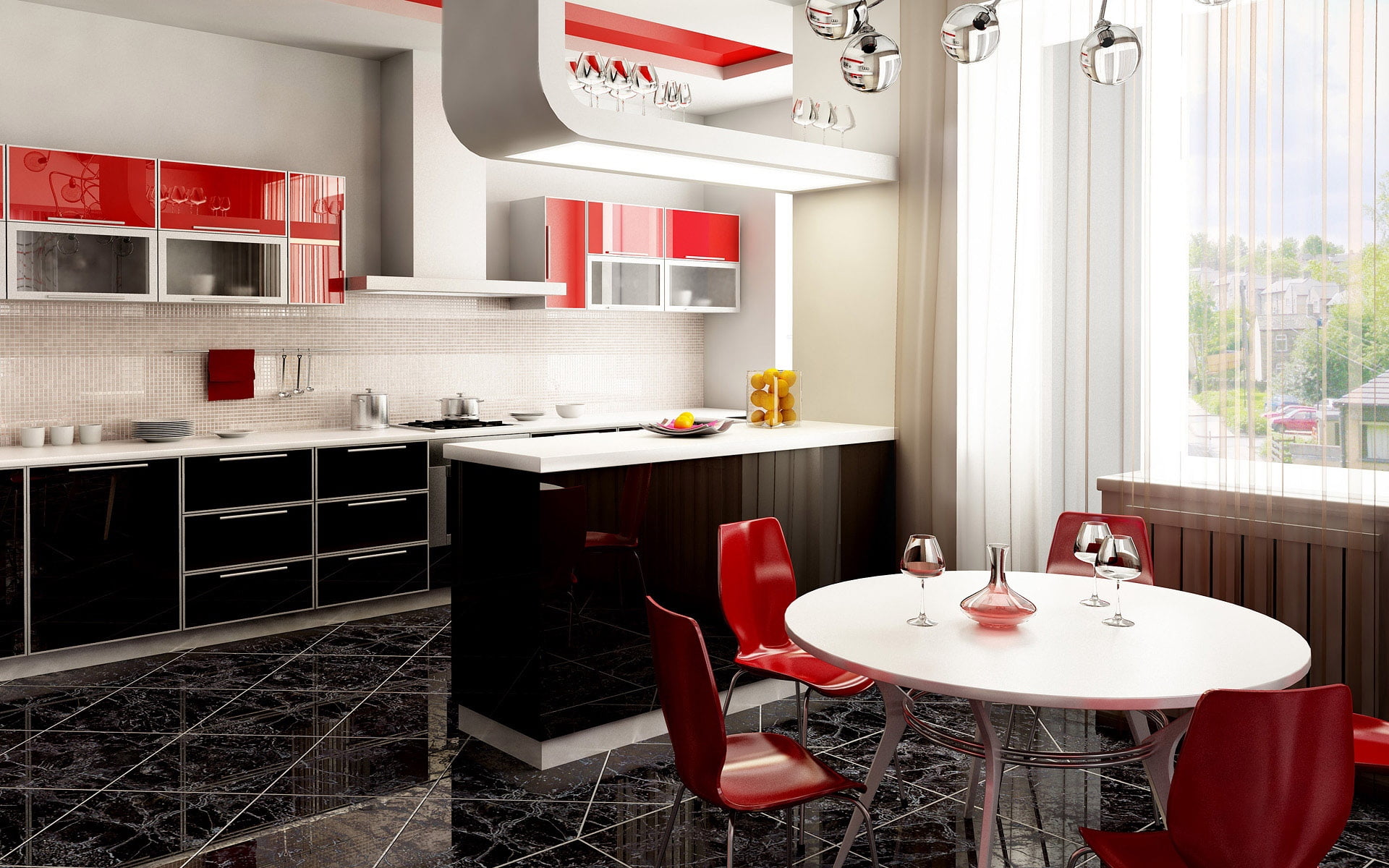 new, cabinet, wood - Material, luxury, seat, tile, dining Room, round, tiled floor, faucet, sink, kitchen Island, five, mansion, elegance, domestic Life, HD Wallpaper