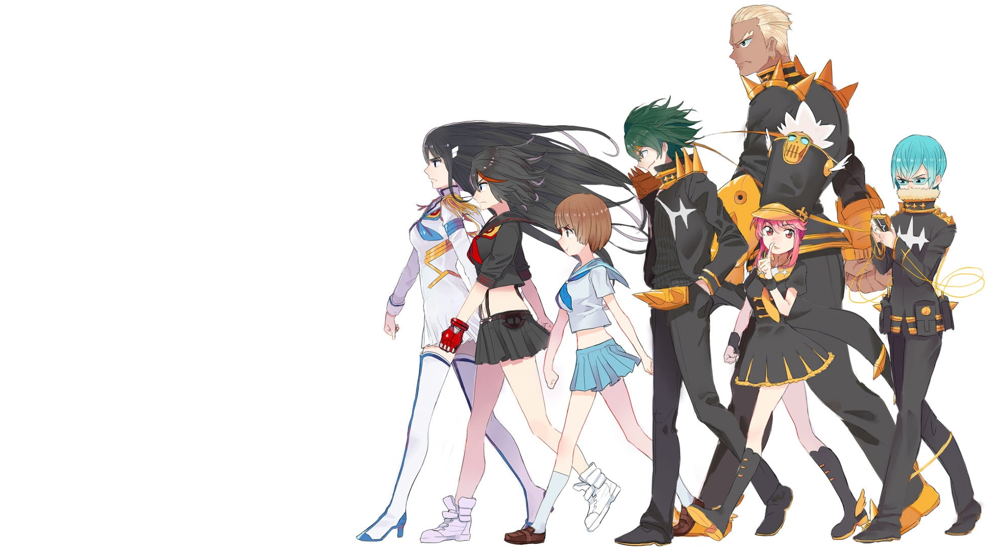 1080P, Anime, School Uniform, Long Hair, Hoka Inumuta, Mako Mankanshoku, Skirt, Green Hair, Satsuki Kiryūin, Kill La Kill, Short Hair, Senketsu (Kill la Kill), HD Wallpaper
