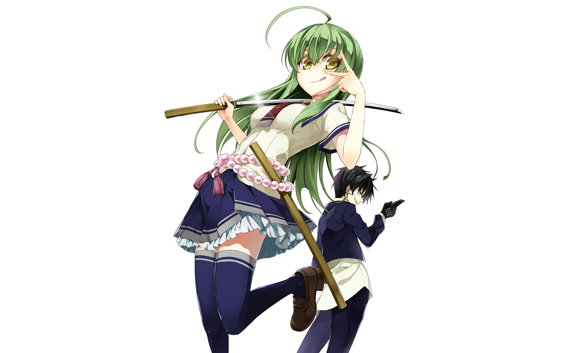 front view, 1080P, studio shot, clothing, creativity, human representation, Nomura Fudō, indoors, costume, three quarter length, one person, holding, Busou Shoujo Machiavellianism, HD Wallpaper