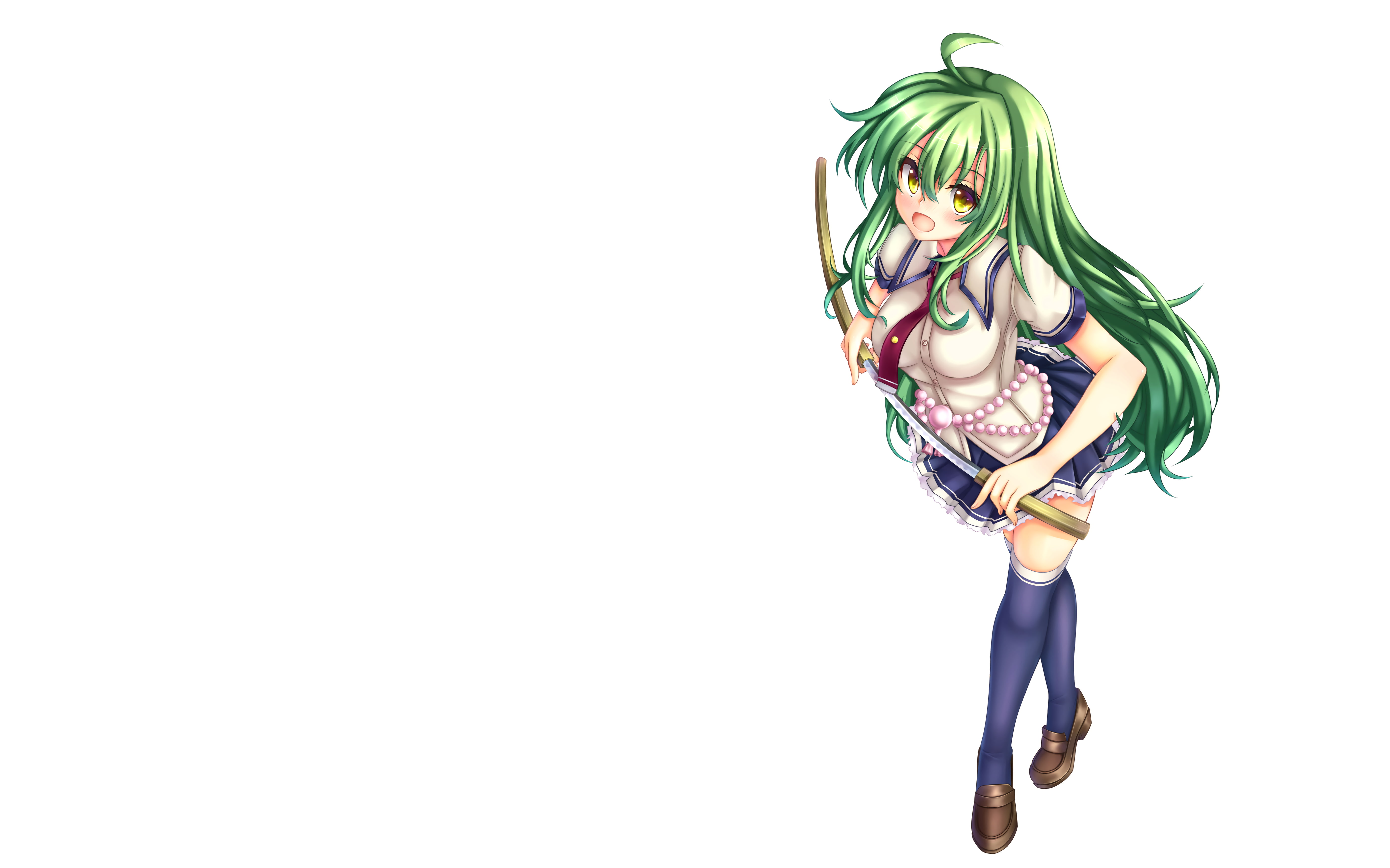 anime girls, green hair, Tamaba Satori, 5K, long hair, simple background, anime, miniskirt, Busou Shoujo Machiavellianism, HD Wallpaper