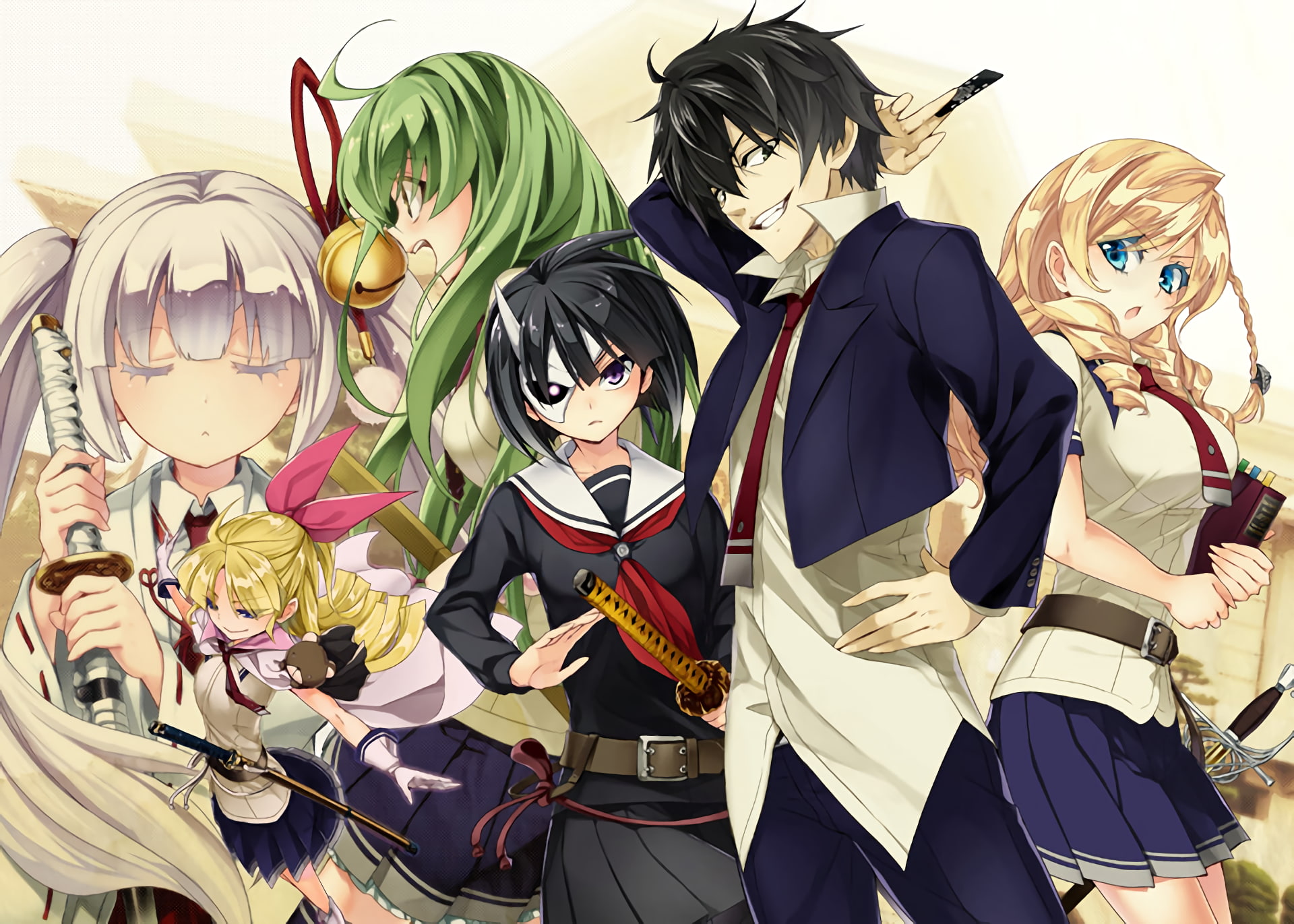 Mary Kikakujou, Armed Girls Machiavellism, Rin Onigawara, Fudou Nomura, Anime, Satori Tamaba, 1080P, Tsukuyo Inaba, Warabi Hanasaka, Busou Shoujo Machiavellianism, HD Wallpaper