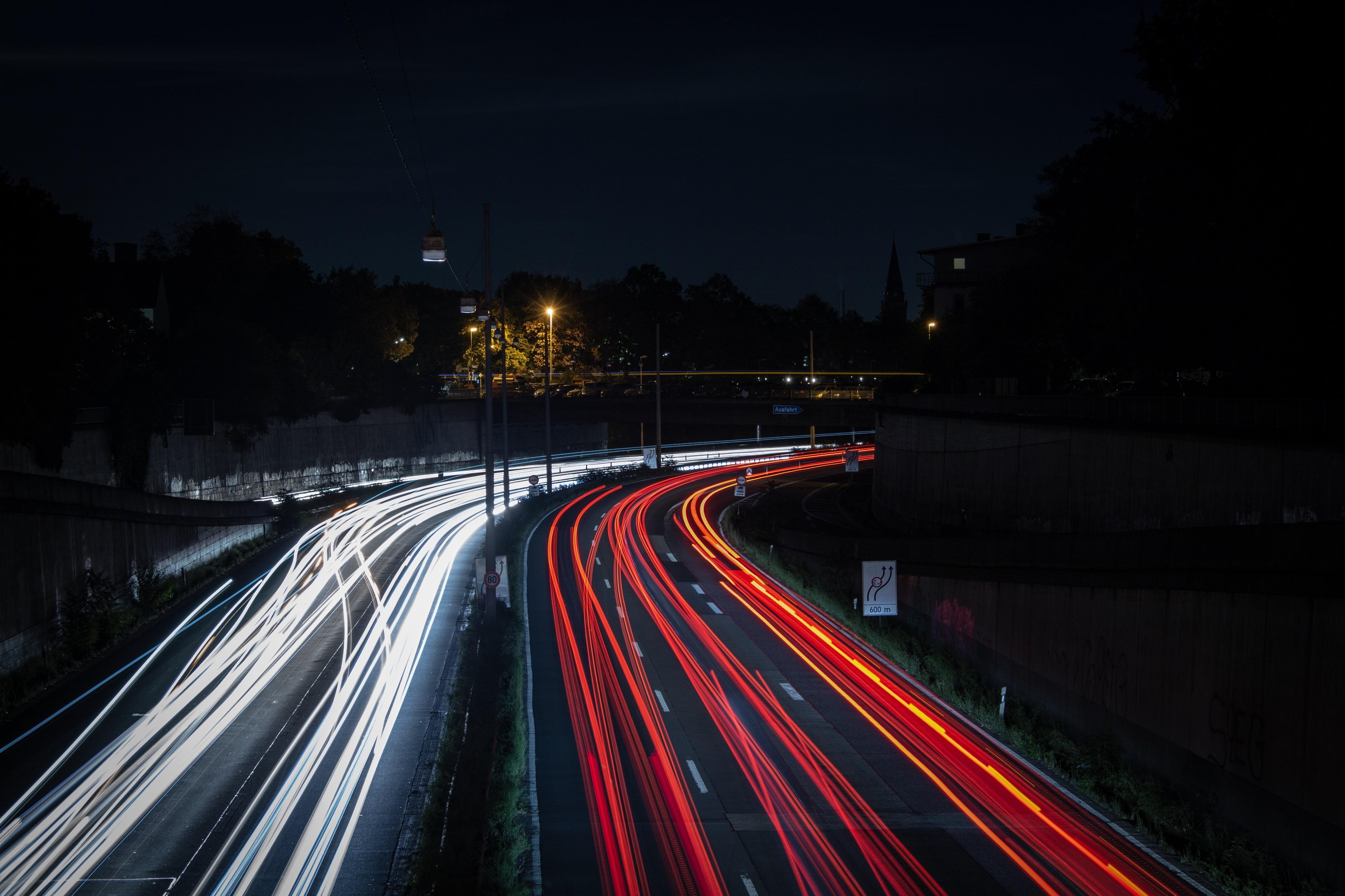 motion, street, 5K, long exposure, multiple lane highway, night, blurred motion, no people, outdoors, city, illuminated, tail light, traffic, movement, HD Wallpaper