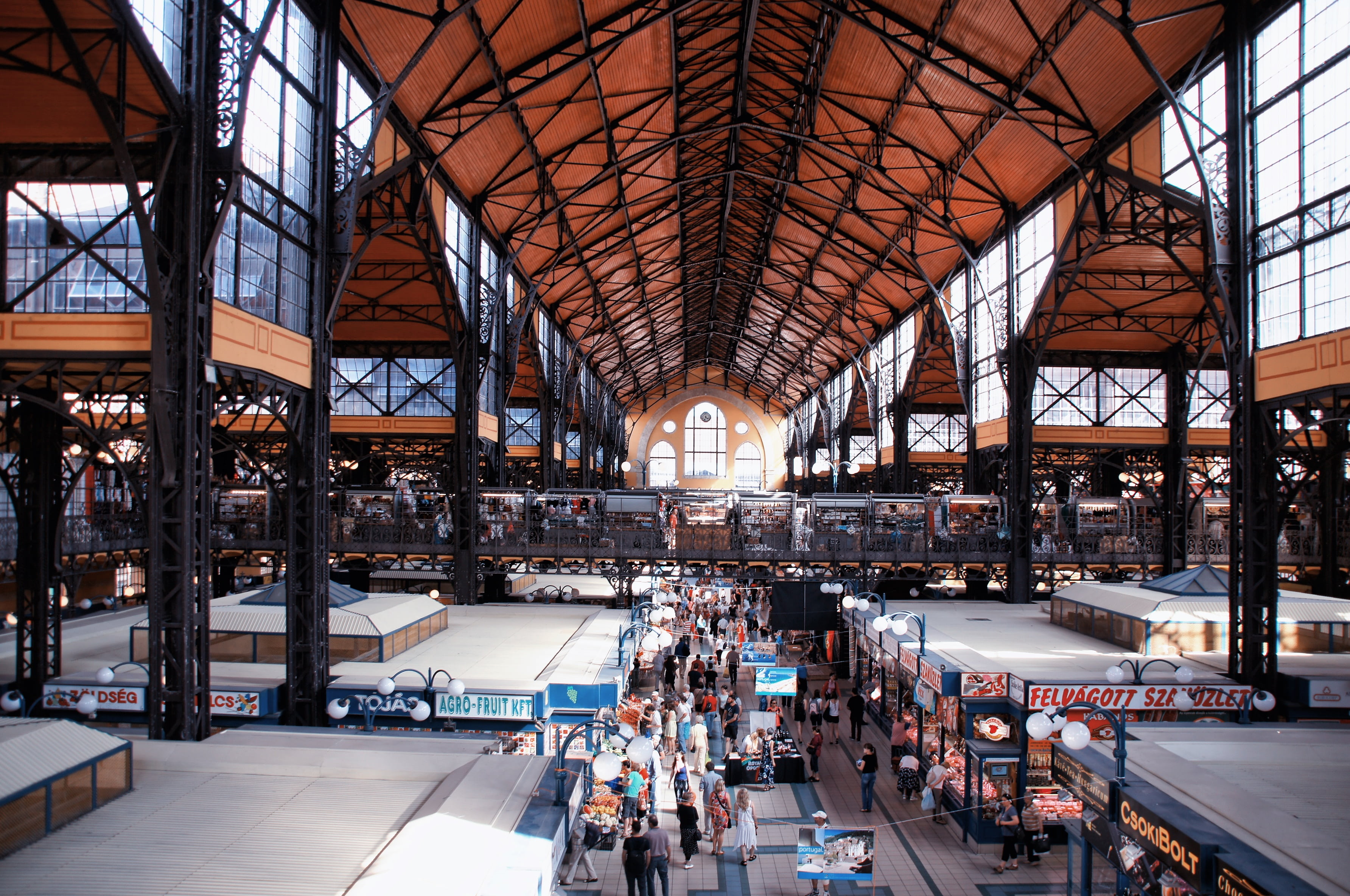 hall, building, architecture, standing, incidental people, built structure, day, illuminated, hungary, lighting equipment, modern, indoors, market hall, HD Wallpaper