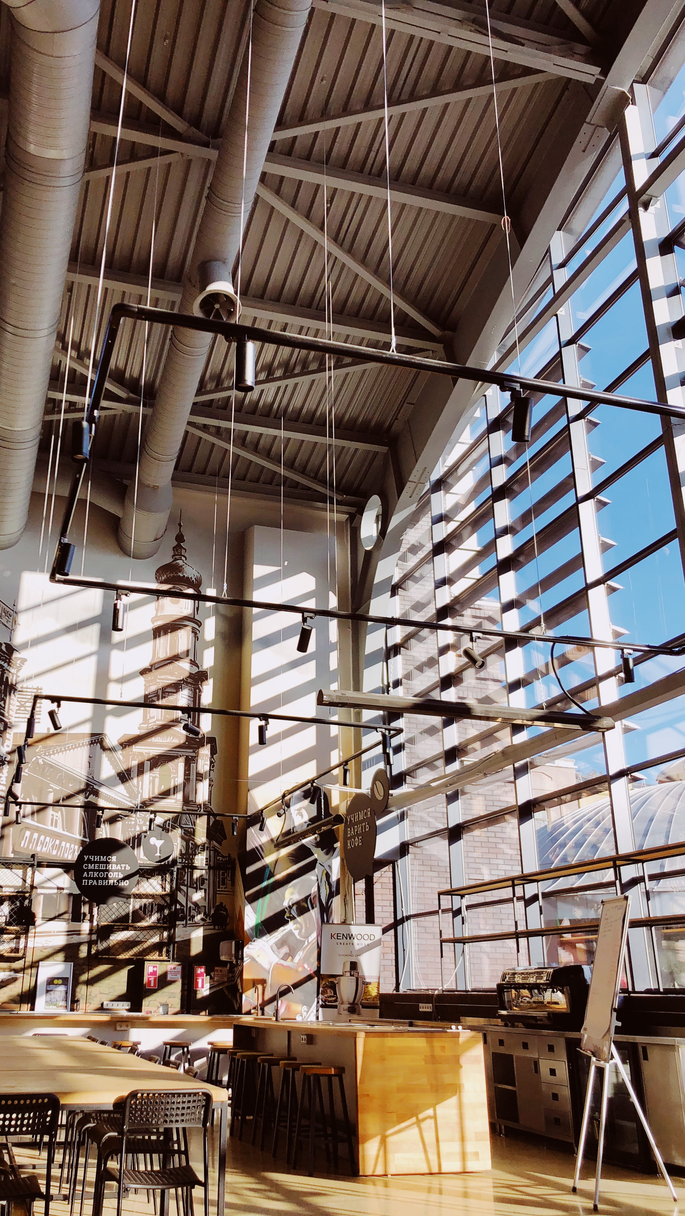 sunlight, metal, no people, building, business, day, interior design, kharkiv, coffee shop, shop, kultury st, near, office, roof, architecture, industrial, Phone HD Wallpaper